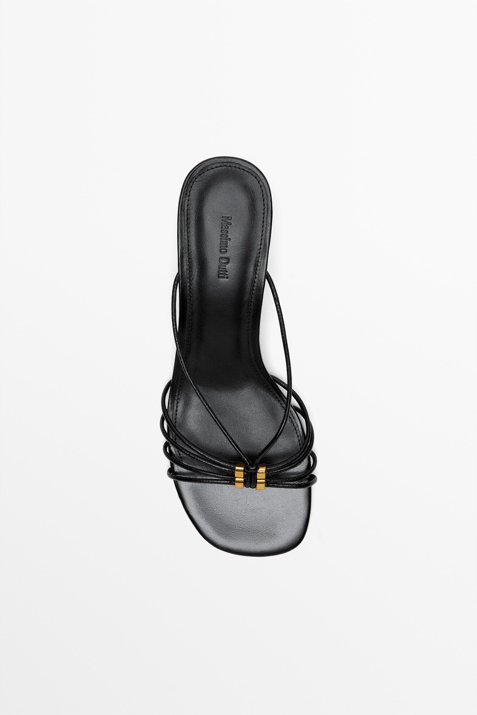 Strappy heeled sandals with embellished detail — BLACK