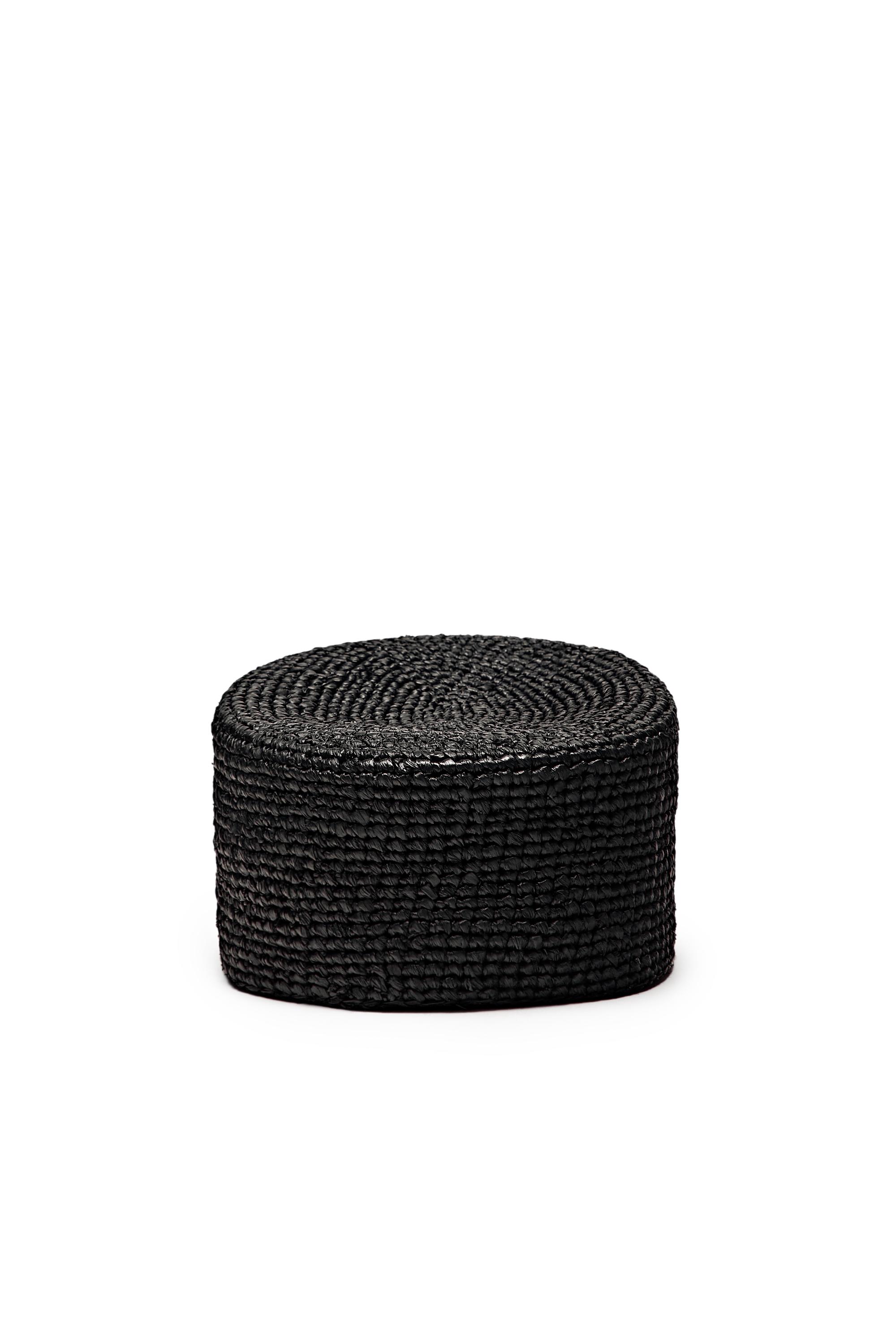 Raffia pillbox hat — BLACK
