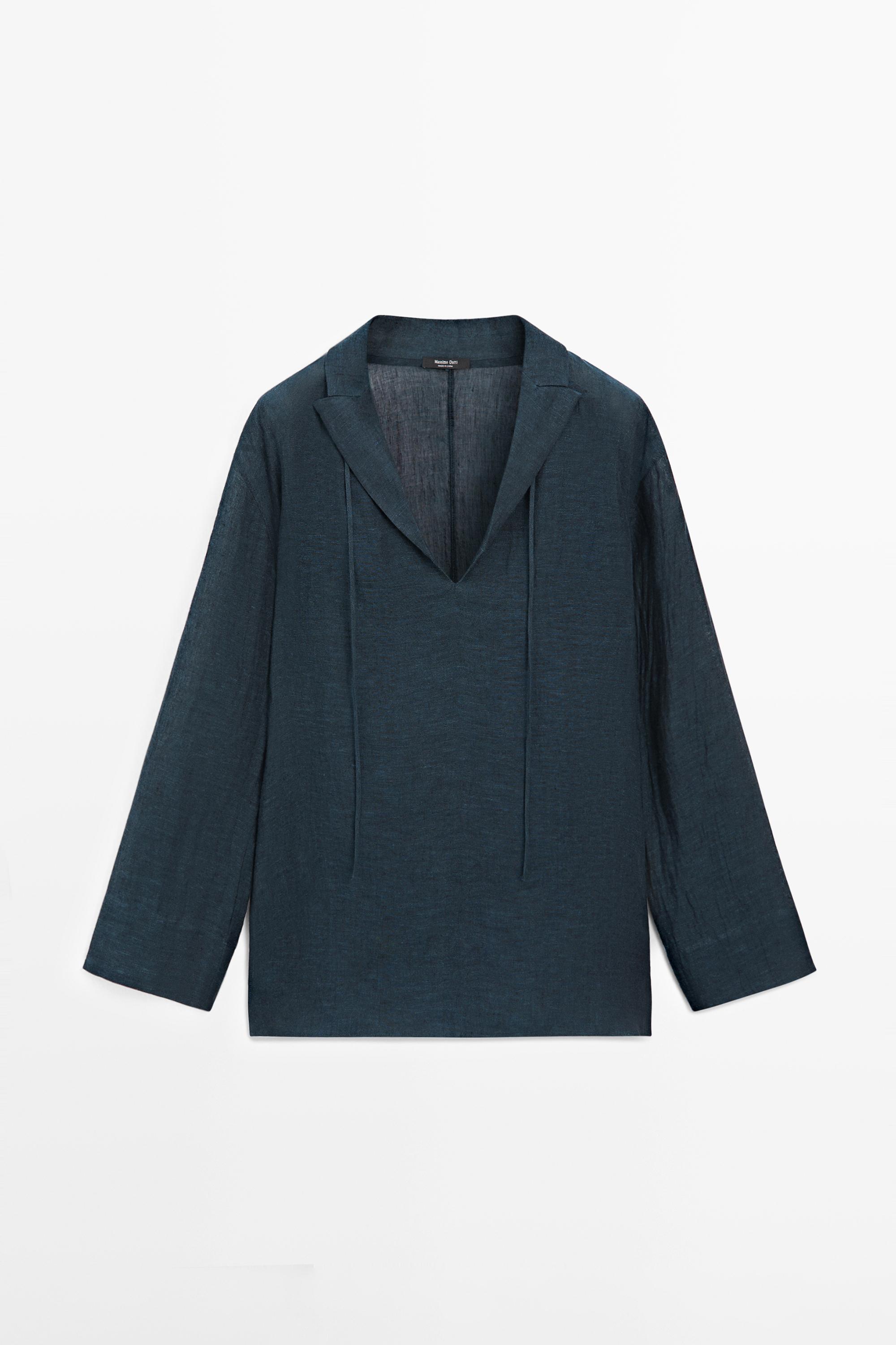 100% linen flowing collared blouse — LEAD
