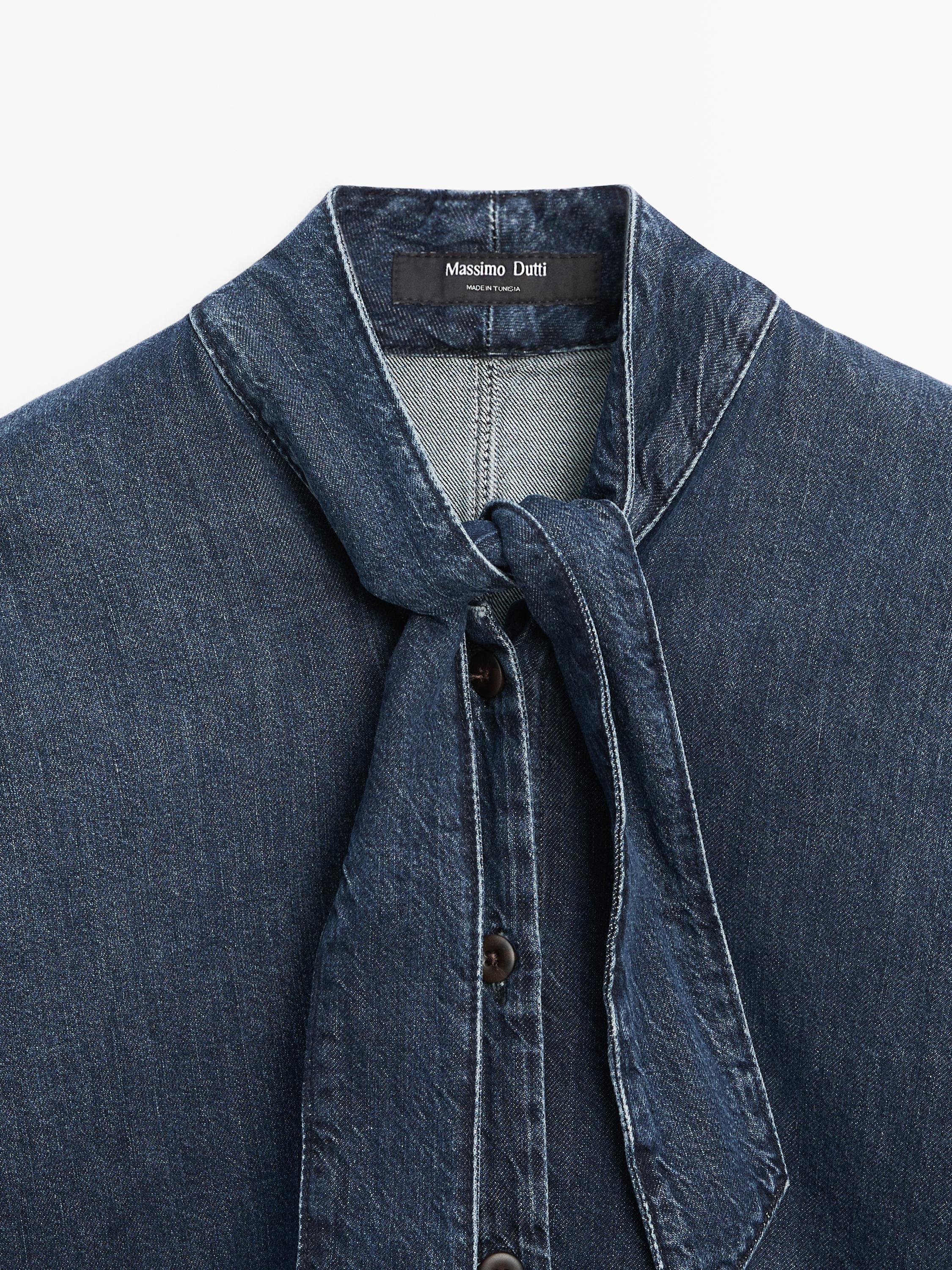 Denim shirt with collar detail — DARK BLUE