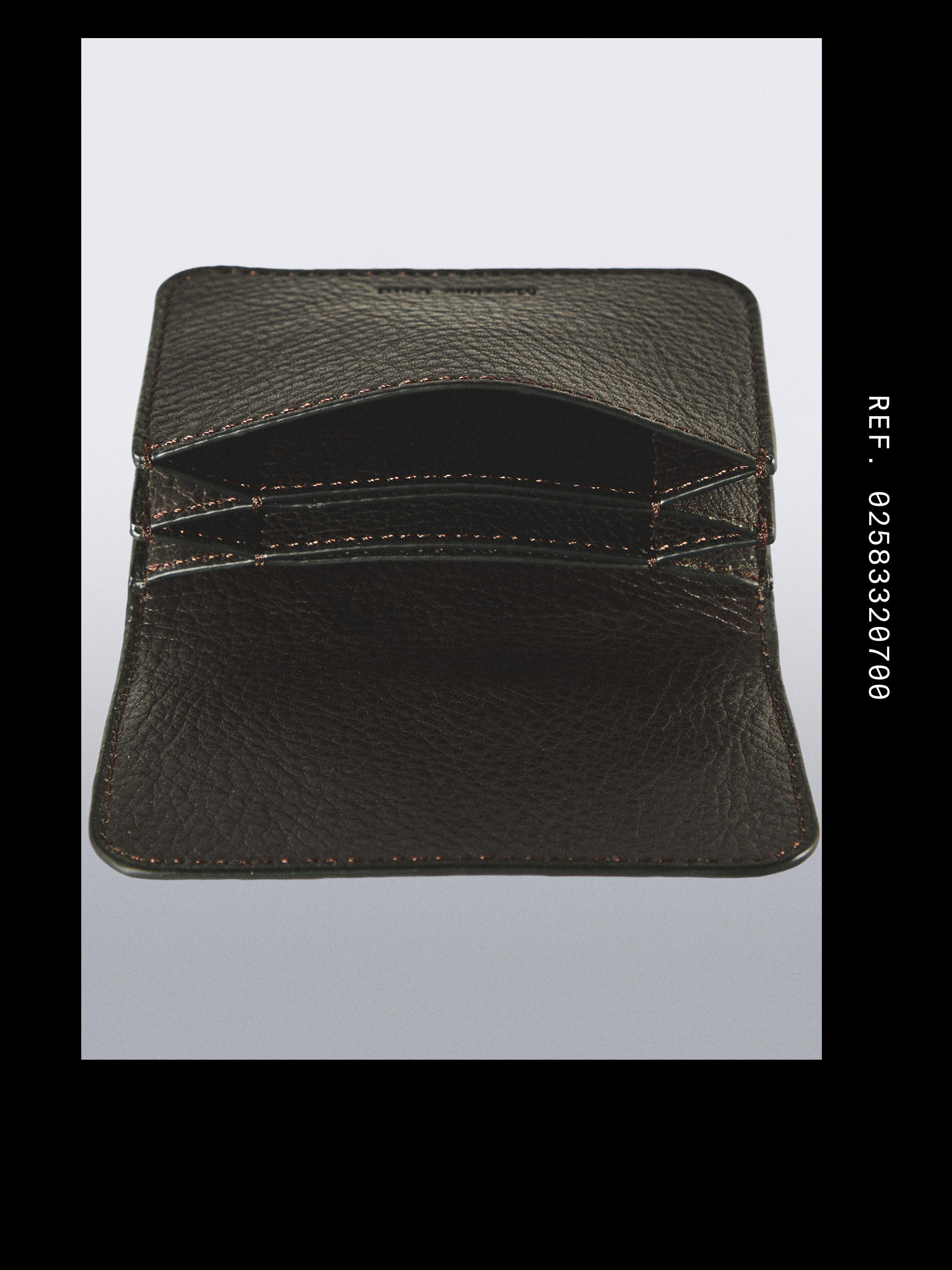 Nappa leather card holder with flap — BROWN