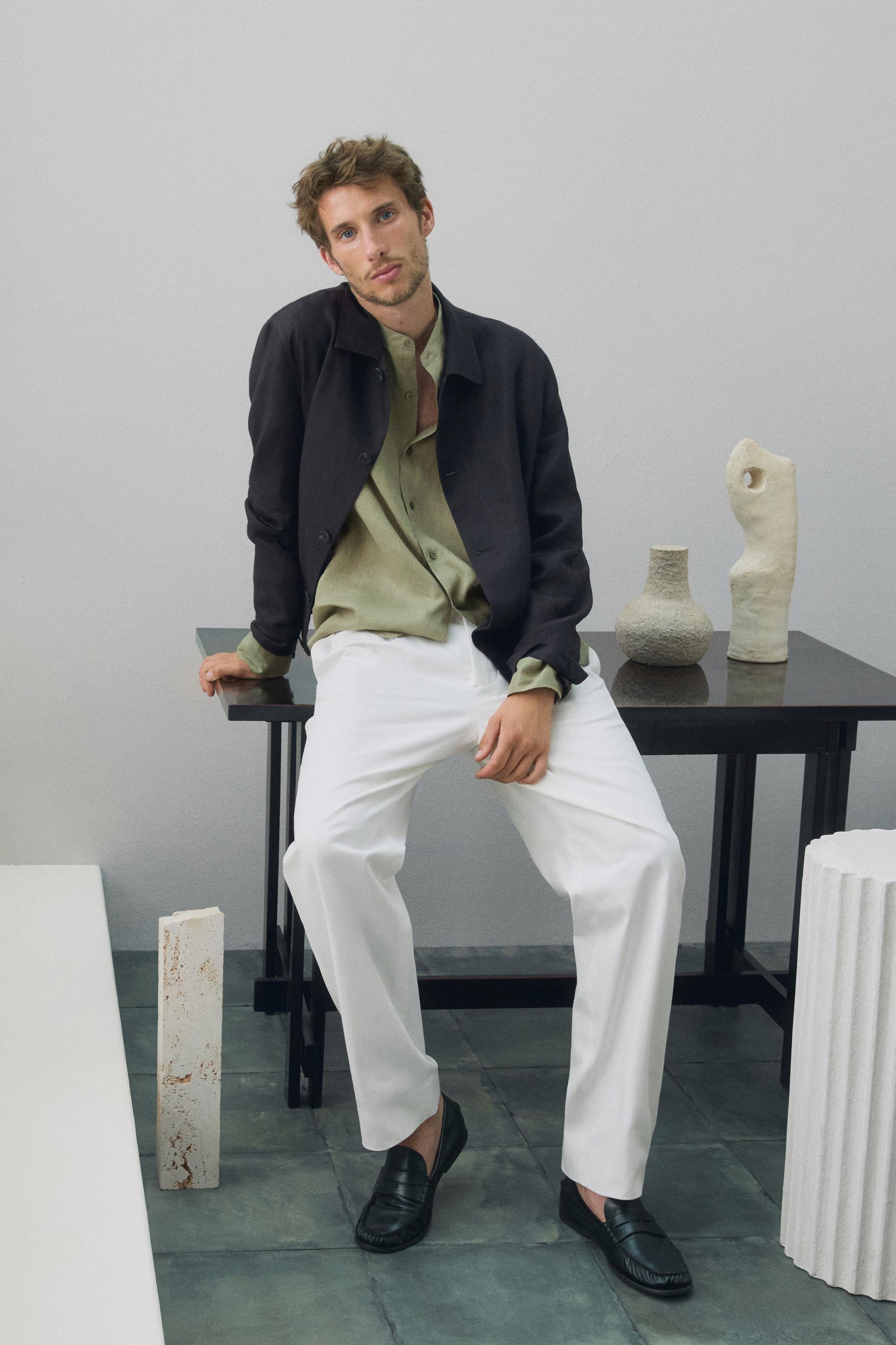 100% linen total look overshirt — BROWN
