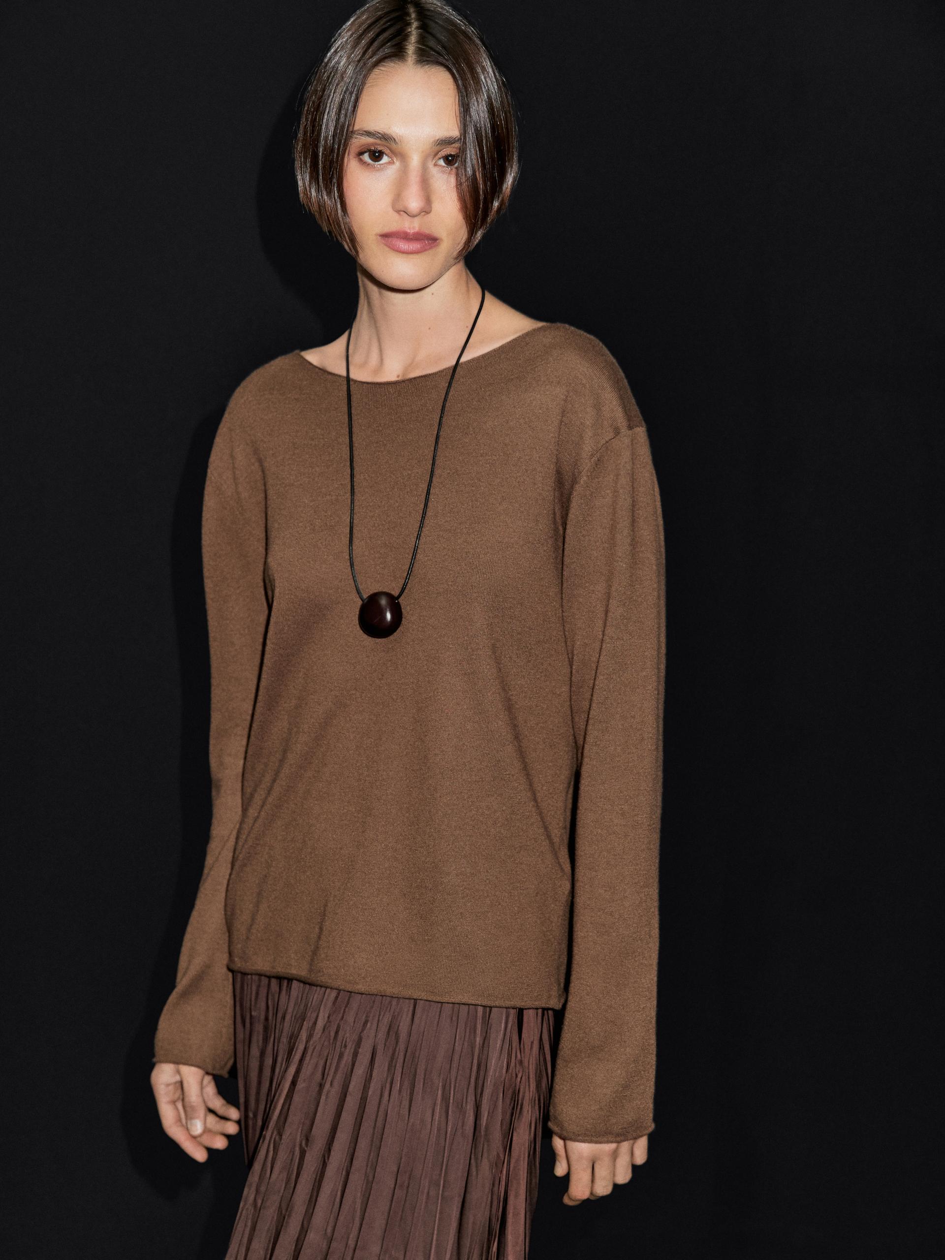 Jersey Cuello Barco Con Lana - Toffee - S - Massimo Dutti - Mujer