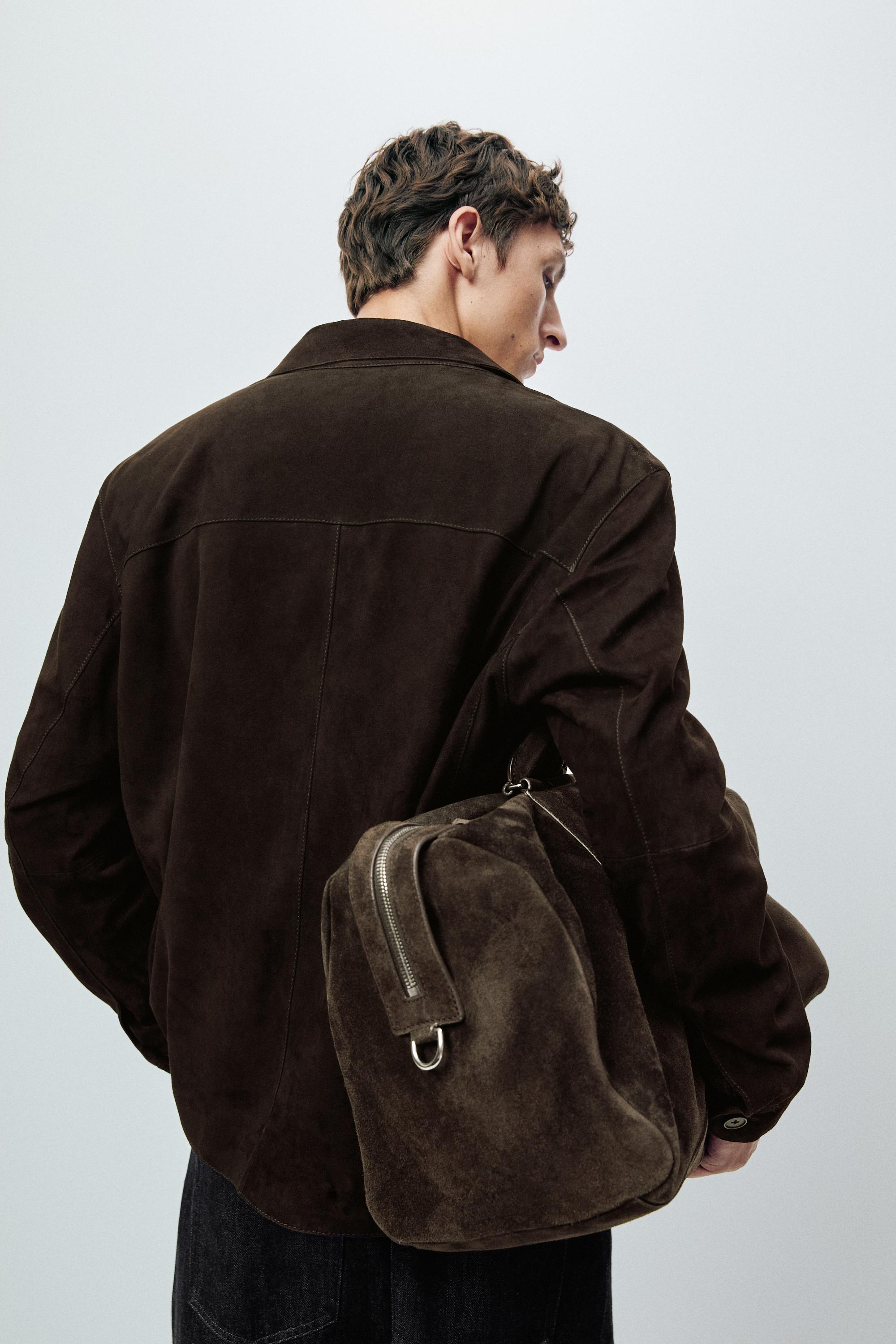 Suede leather pocket overshirt — Chocolate