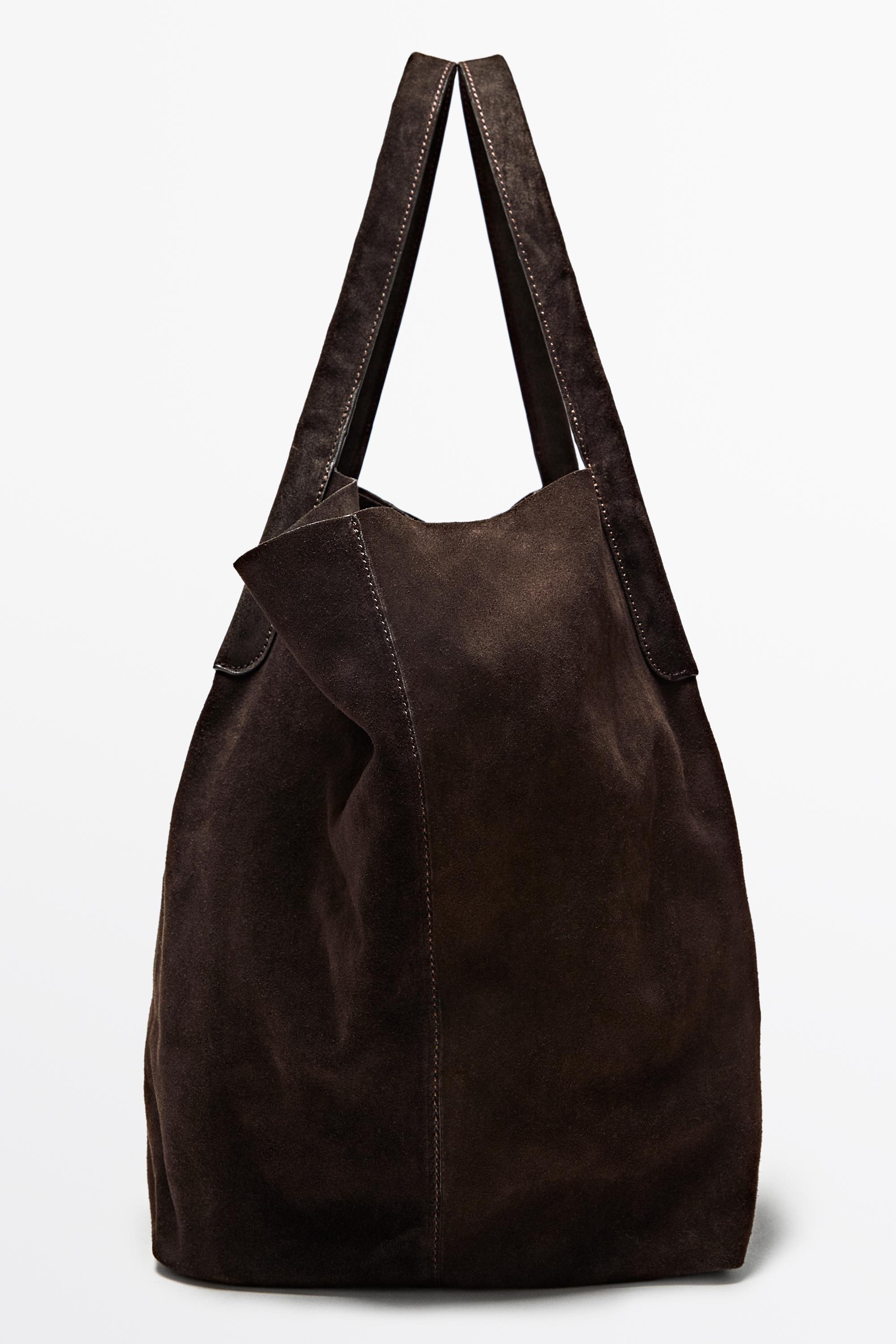Split suede leather tote bag — Chocolate