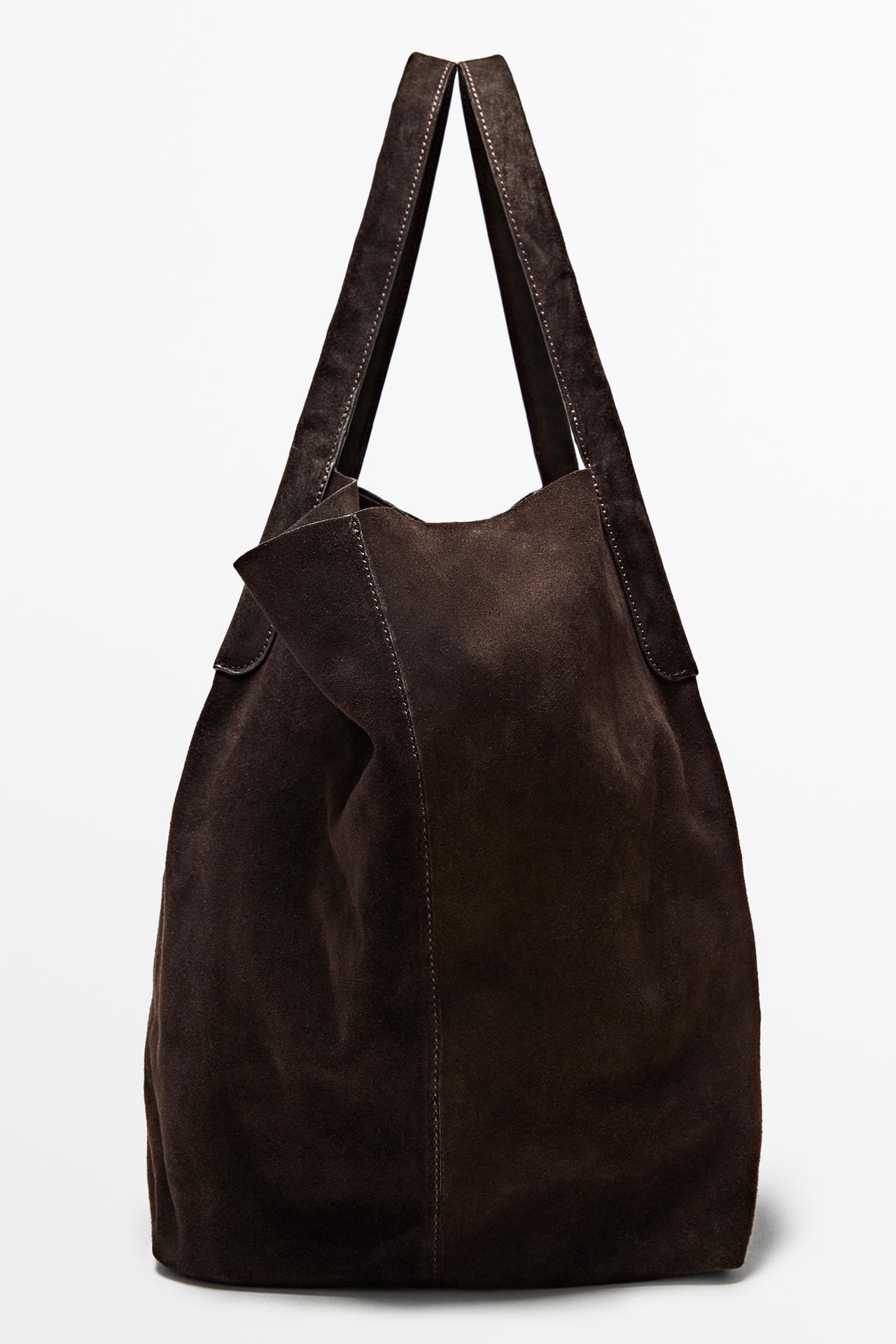 Split suede leather tote bag — Chocolate