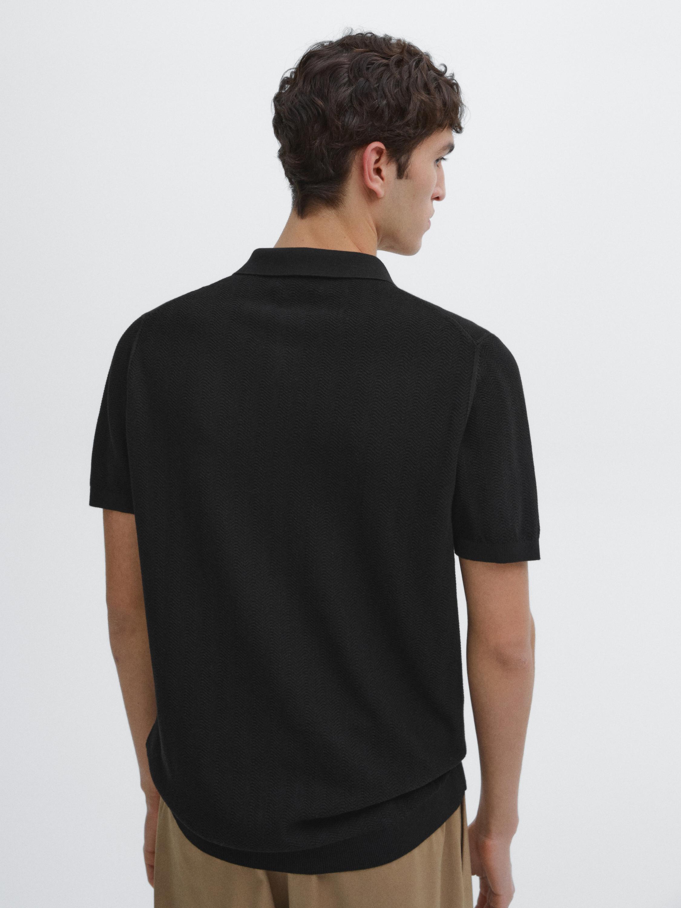 Cotton herringbone knit polo sweater