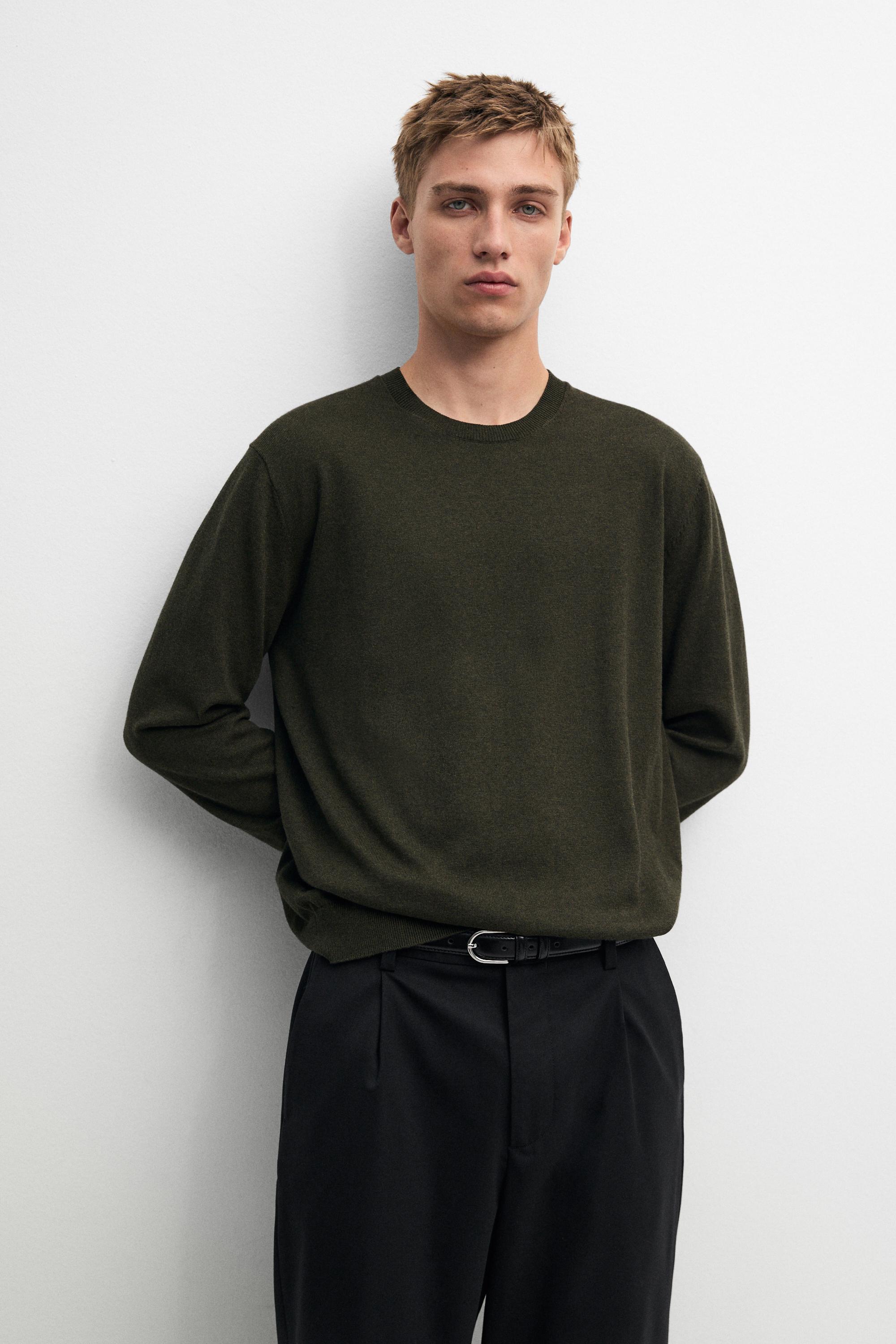 Cotton blend knit sweater — GREEN