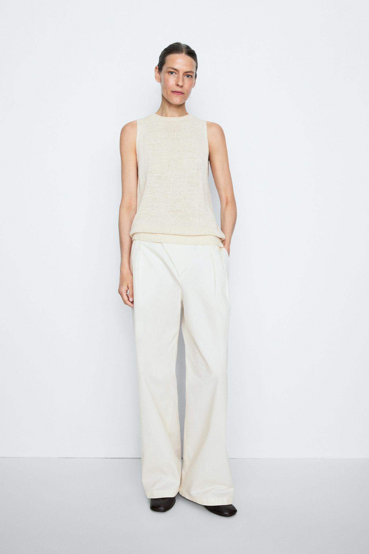 STUDIO Silk-Blend Knit Halter Top — CREAM