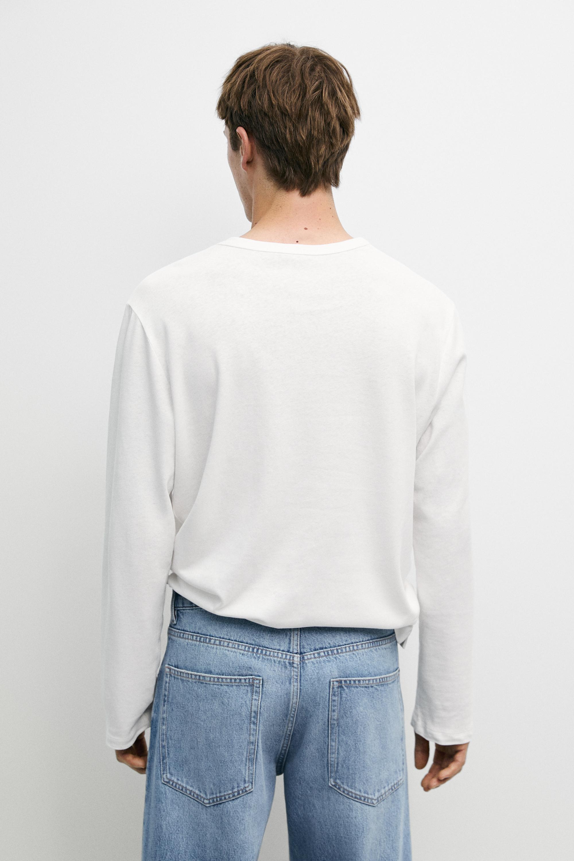 Long sleeve henley neck T-shirt — WHITE