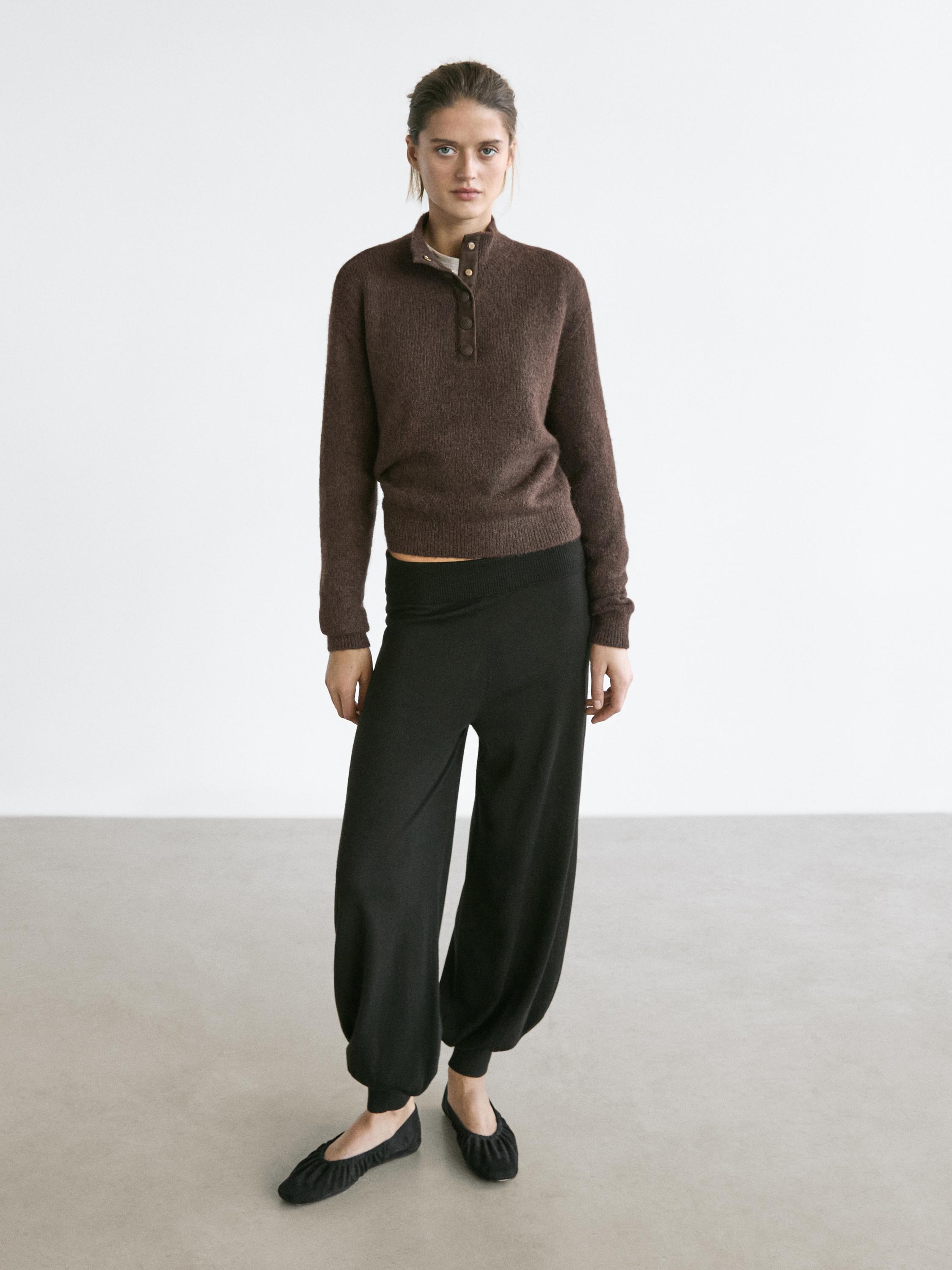 Wool blend knit sarouel trousers — BLACK