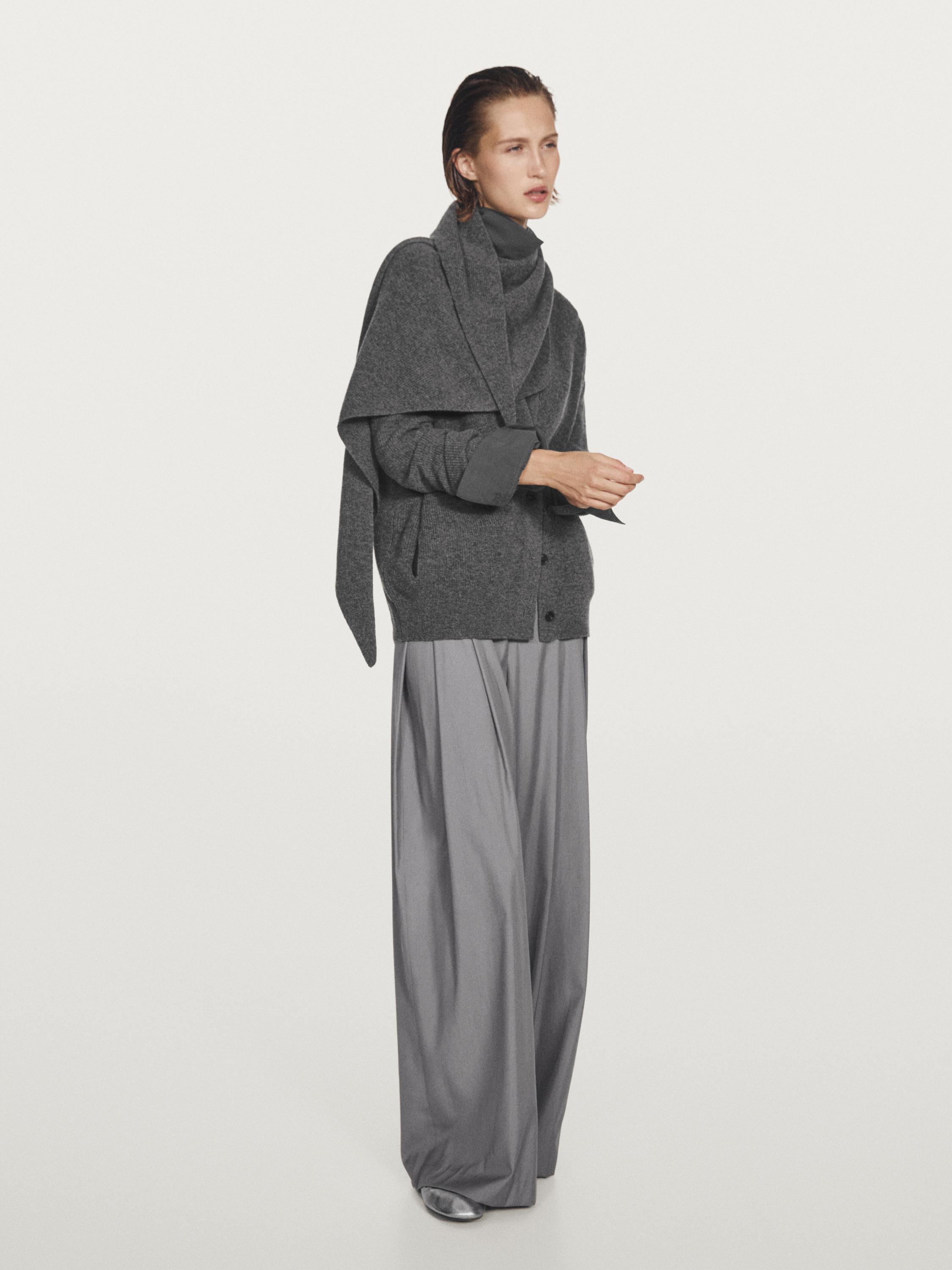 100% wool cardigan with scarf detail · Medium Grey · Tops And Other Garments | Massimo Dutti