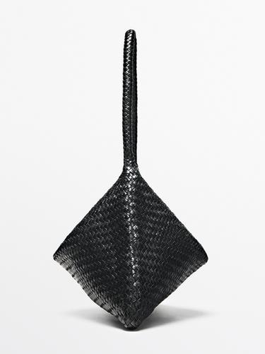 Mid-sized braided leather shoulder bag — BLACK 4