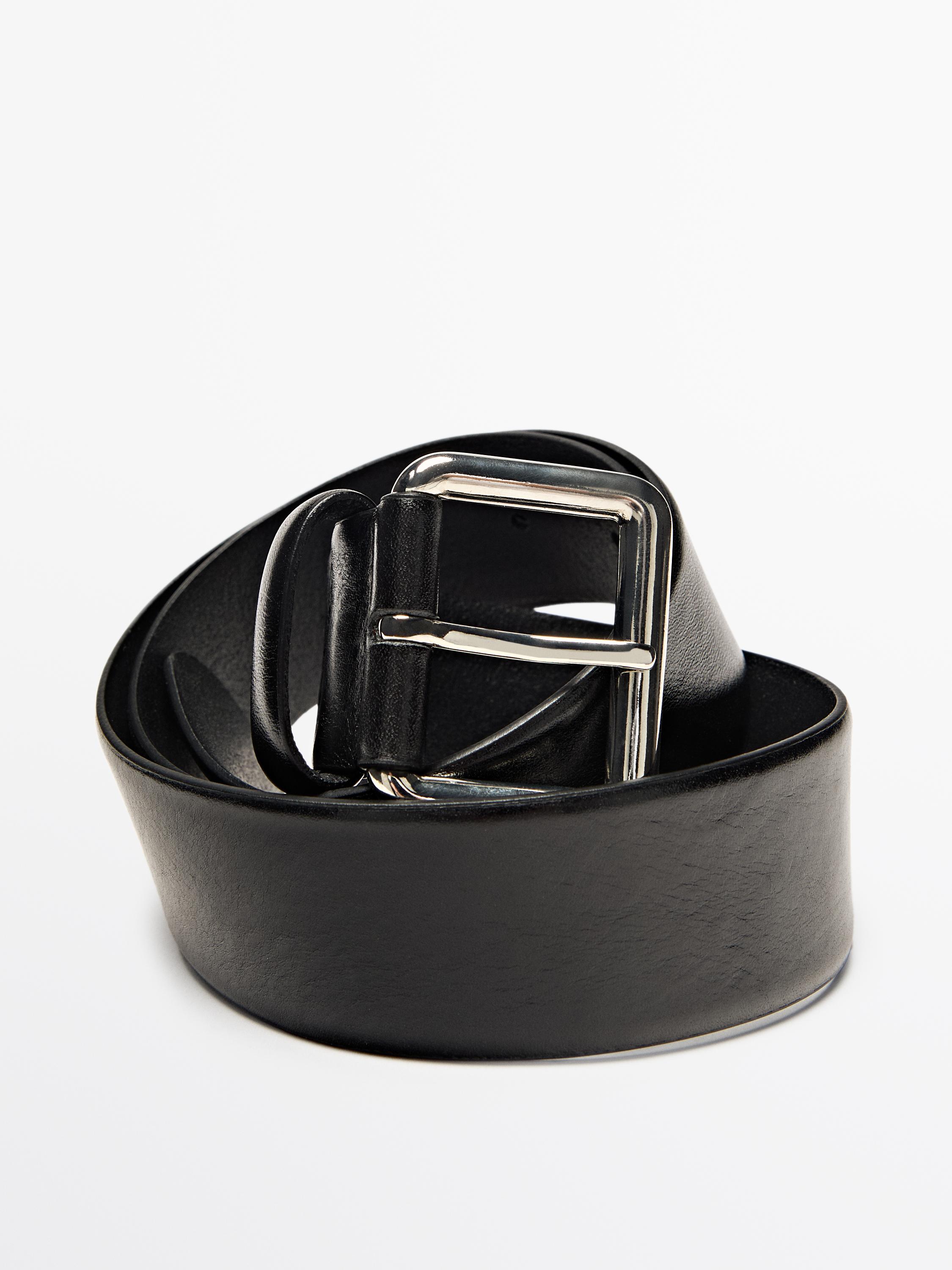 Nappa leather belt with square buckle — BLACK