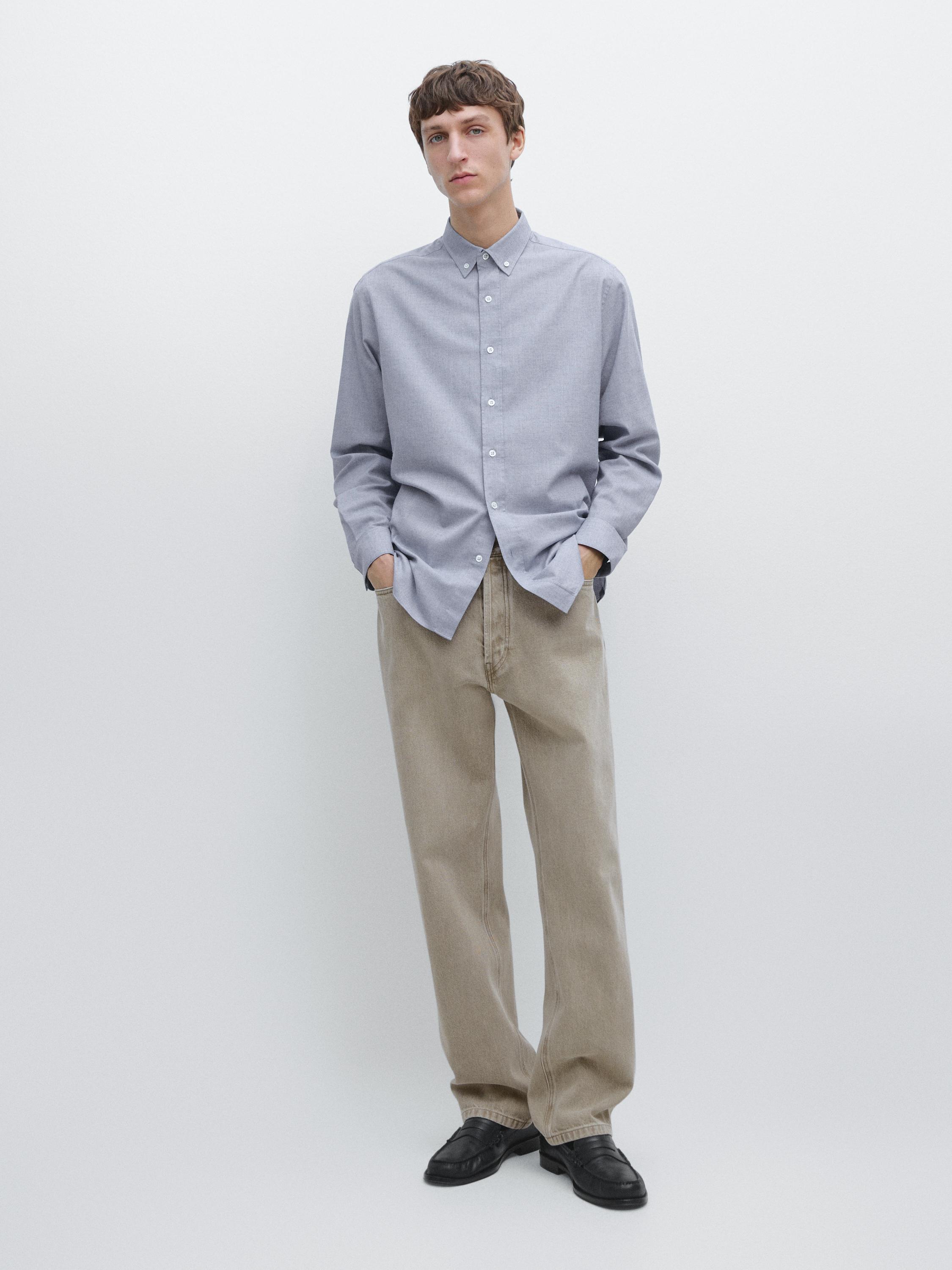 Regular-fit melange cotton shirt — BLUE
