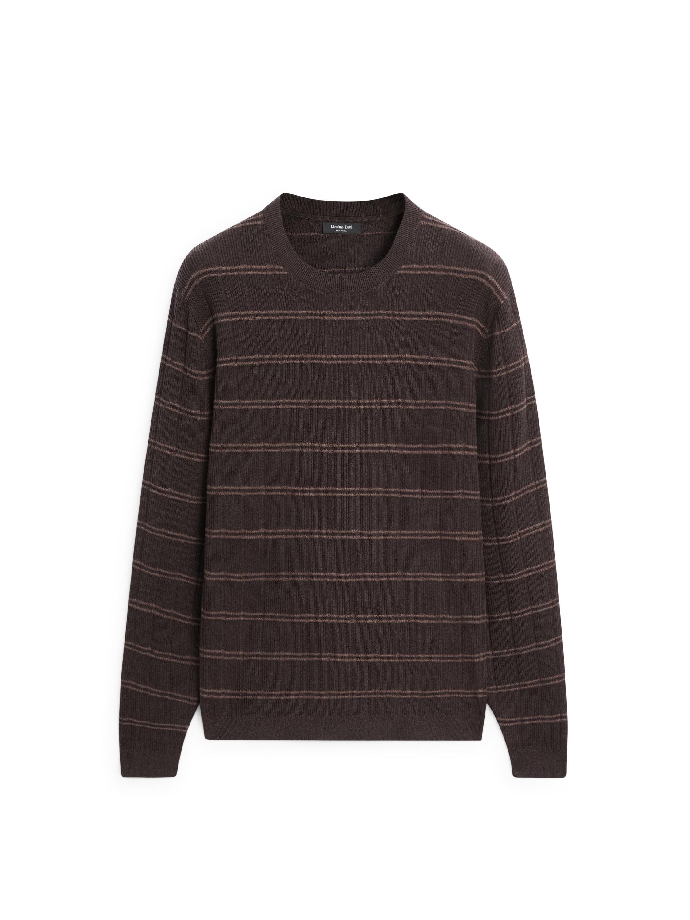Striped knit crew neck sweater — BROWN