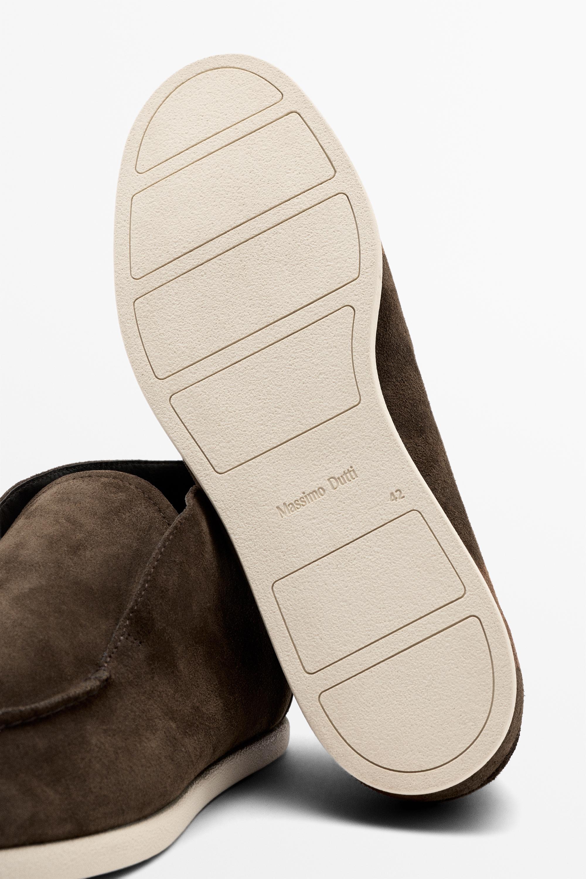 Split suede leather ankle loafer — BROWN