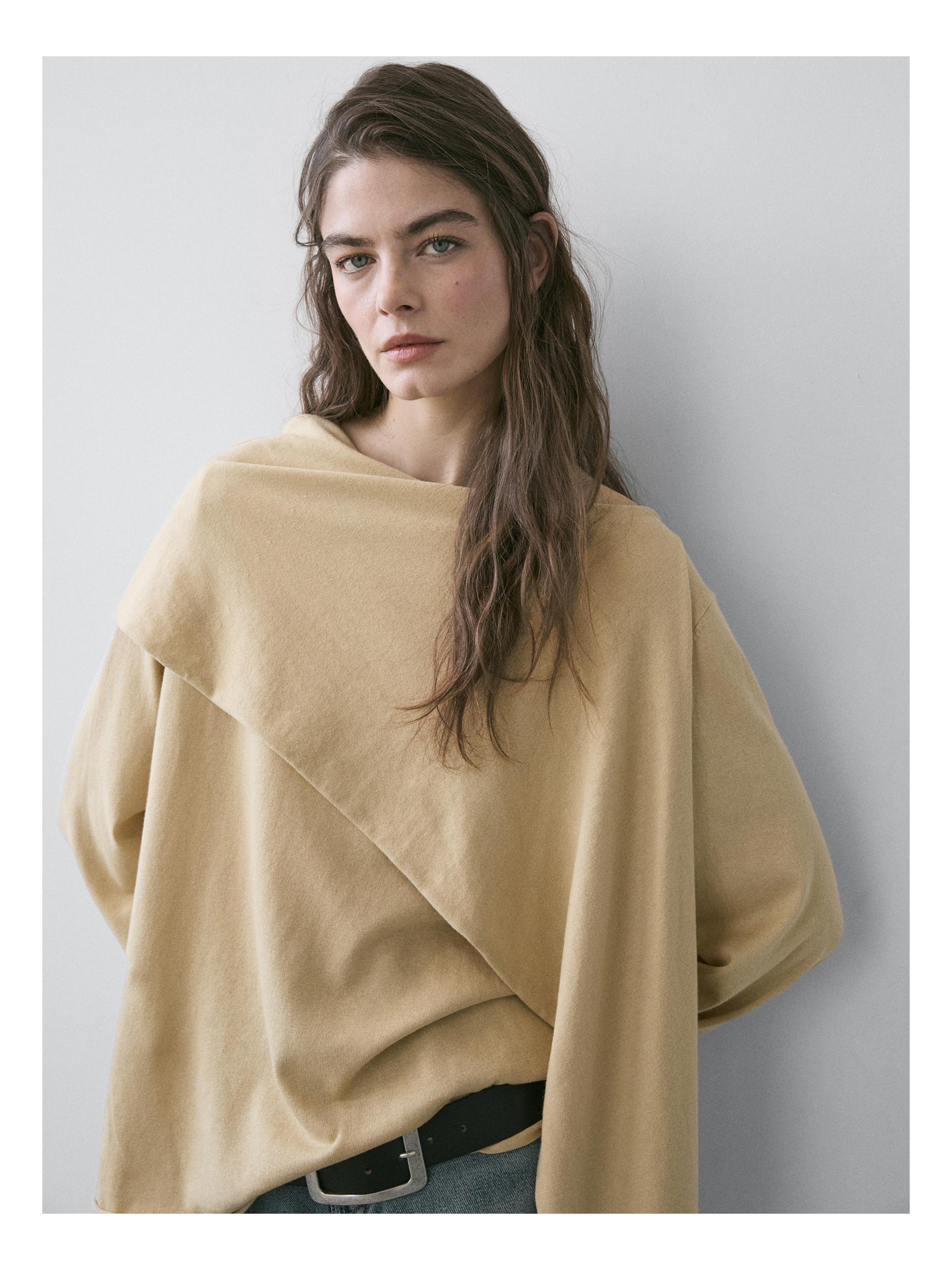 Knit sweater with scarf detail — GREENISH