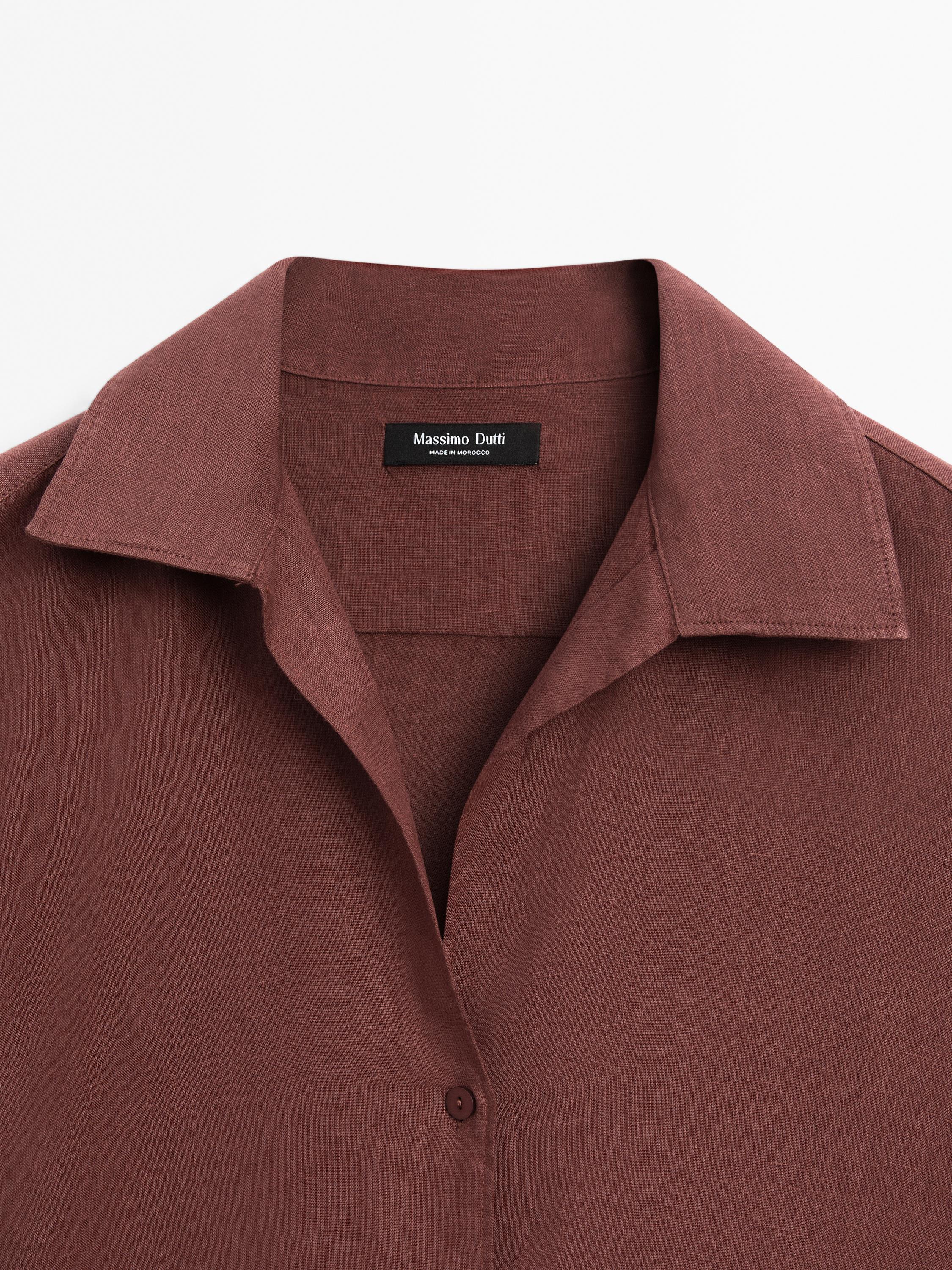 100% linen open collar shirt