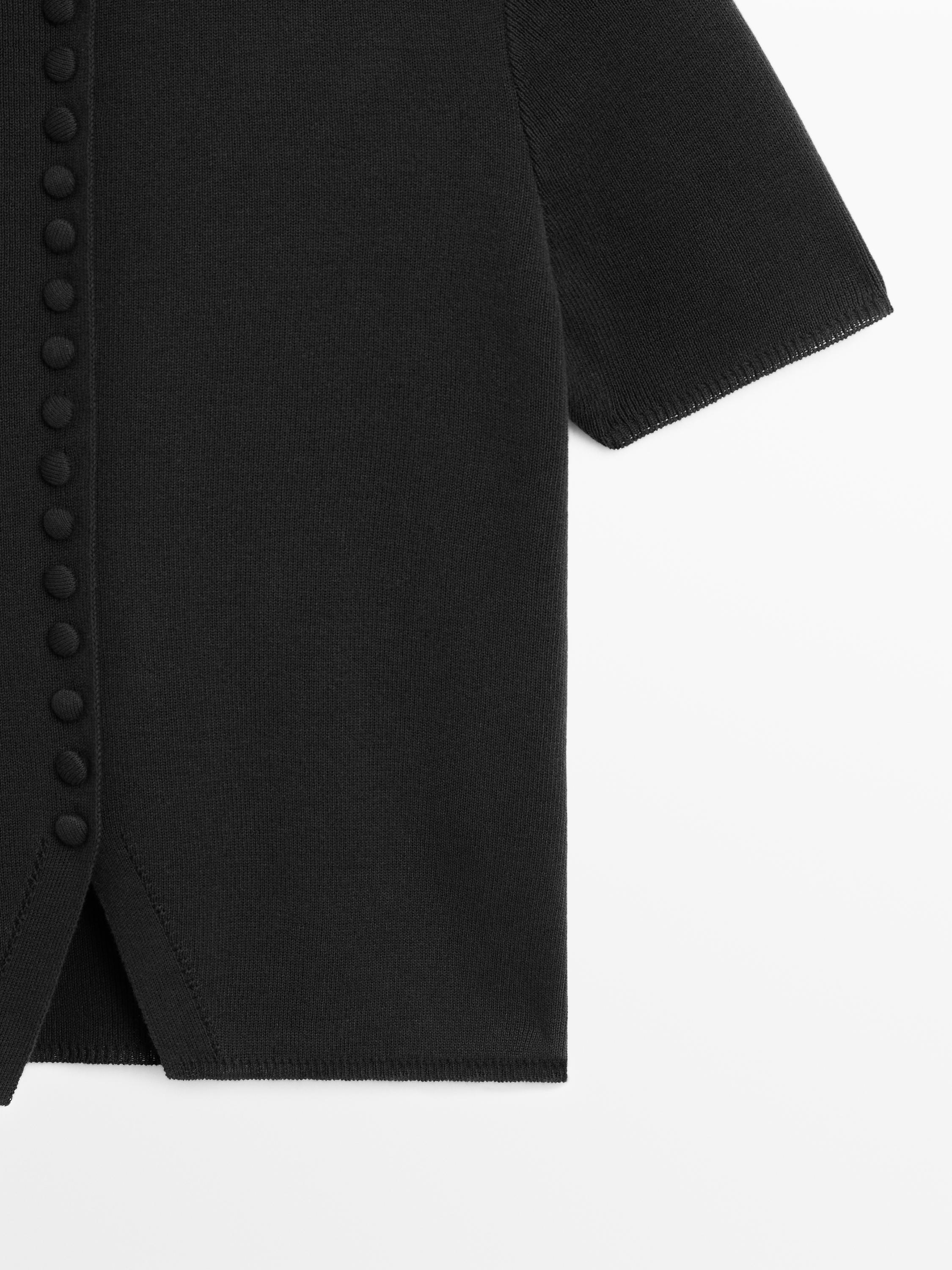 Cotton short sleeve knit cardigan — BLACK