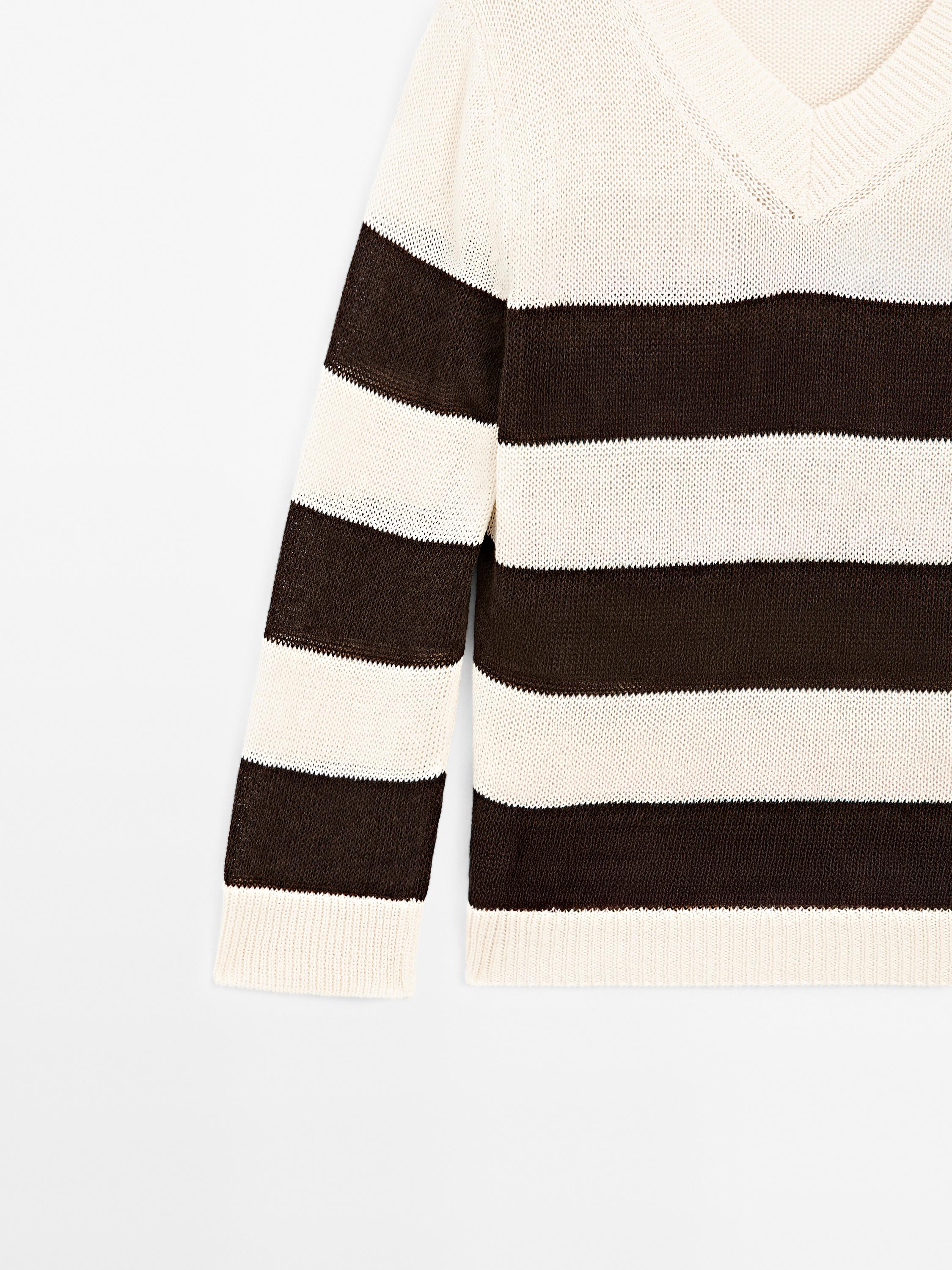 Striped cotton blend knit sweater