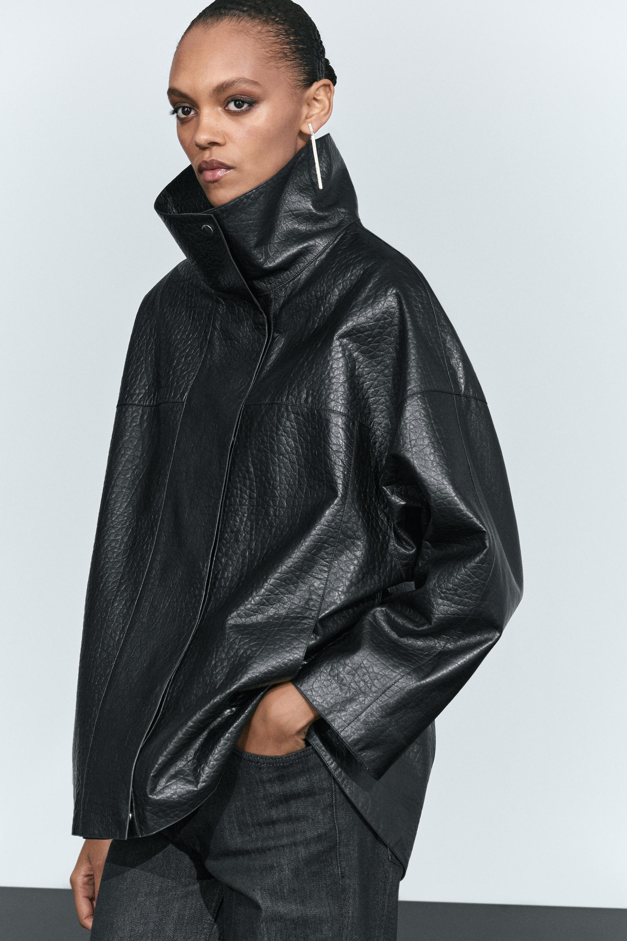 High neck nappa leather jacket · Black · Bomberâ Jacket | Massimo Dutti
