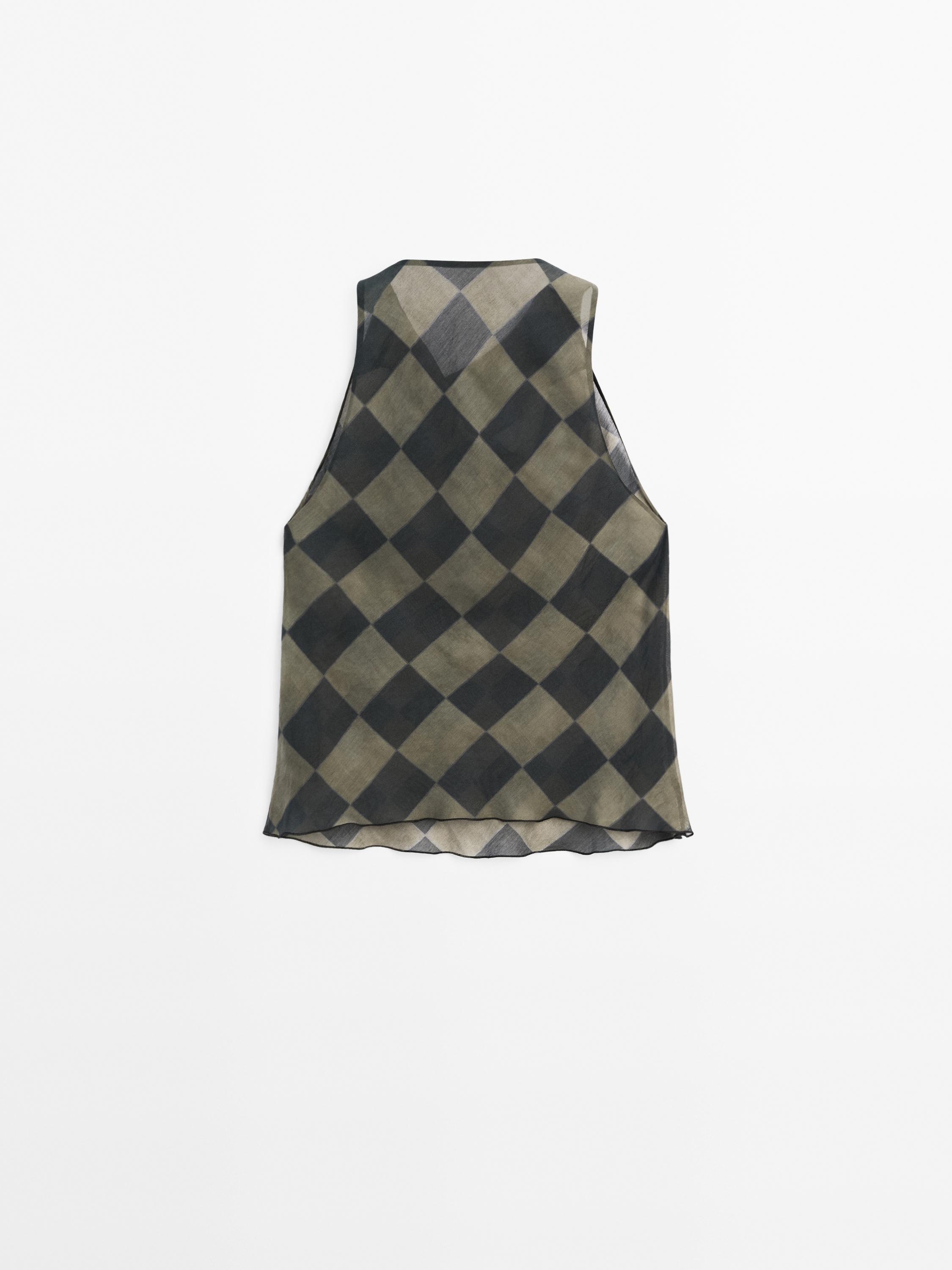 Draped check halter top