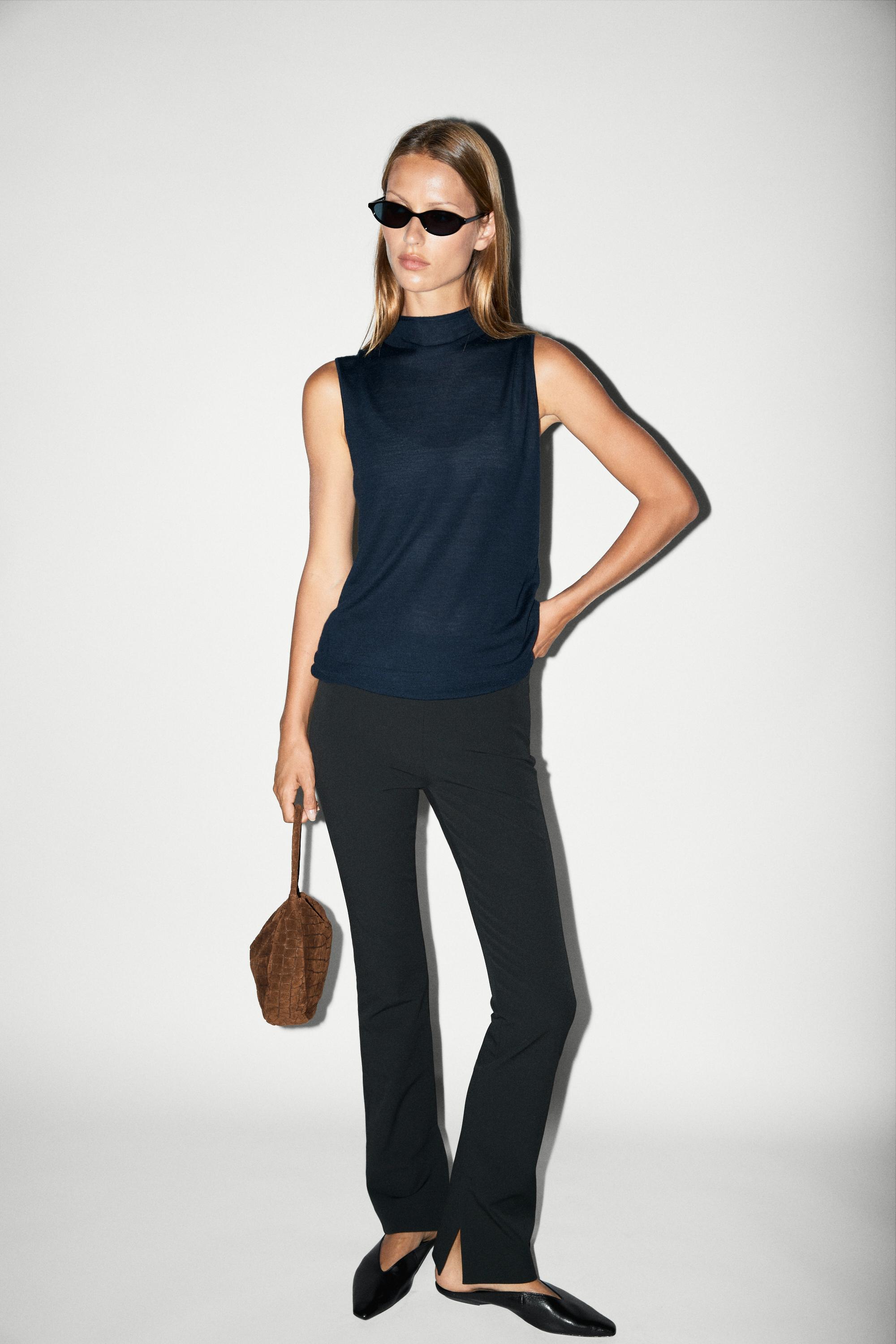 100% wool mock turtleneck knit top