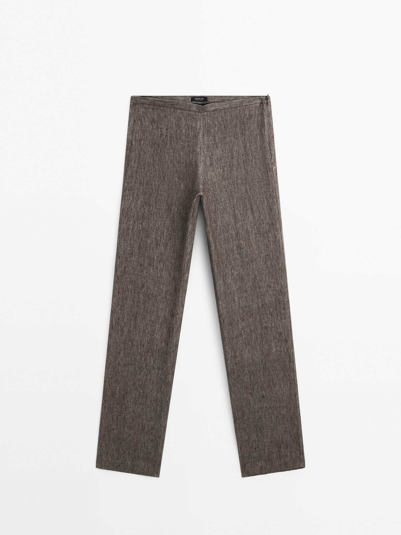 Massimo Dutti - Dame - Melerede Bukser I 100% Hør - Brun - 42