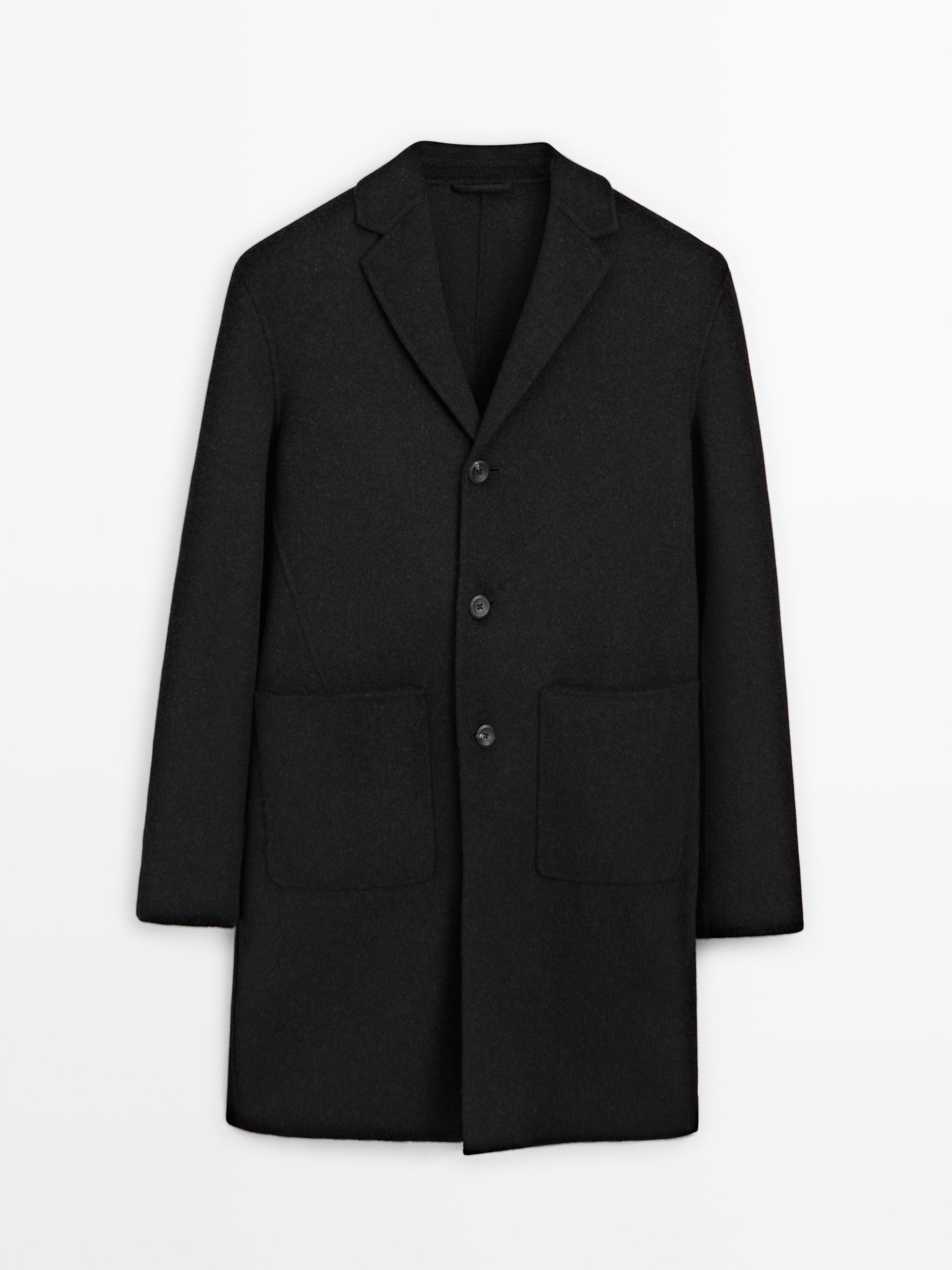Manteau long à revers en laine mélangée