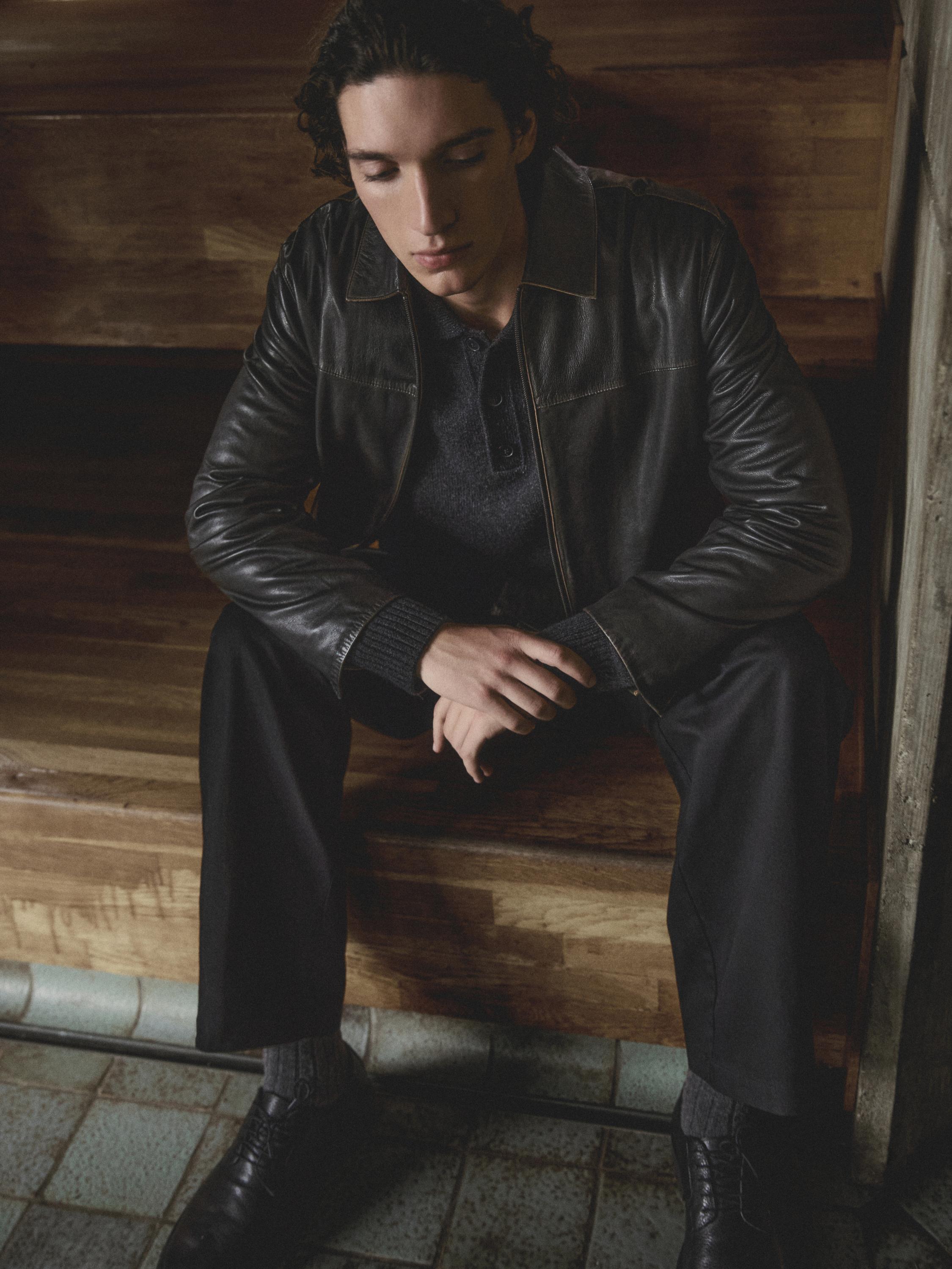 Distressed effect leather jacket — BROWN