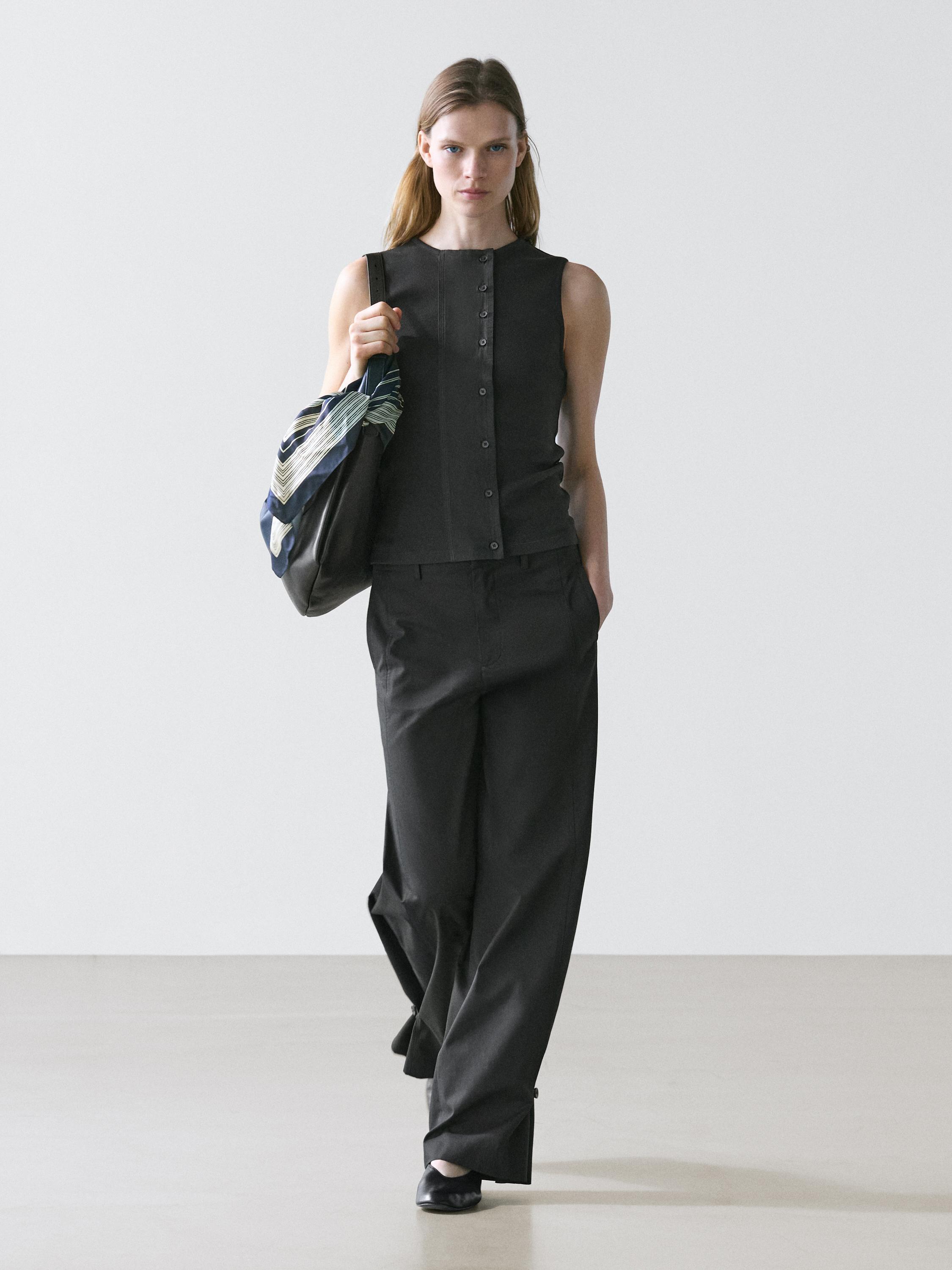 Cotton blend trousers with hem detail