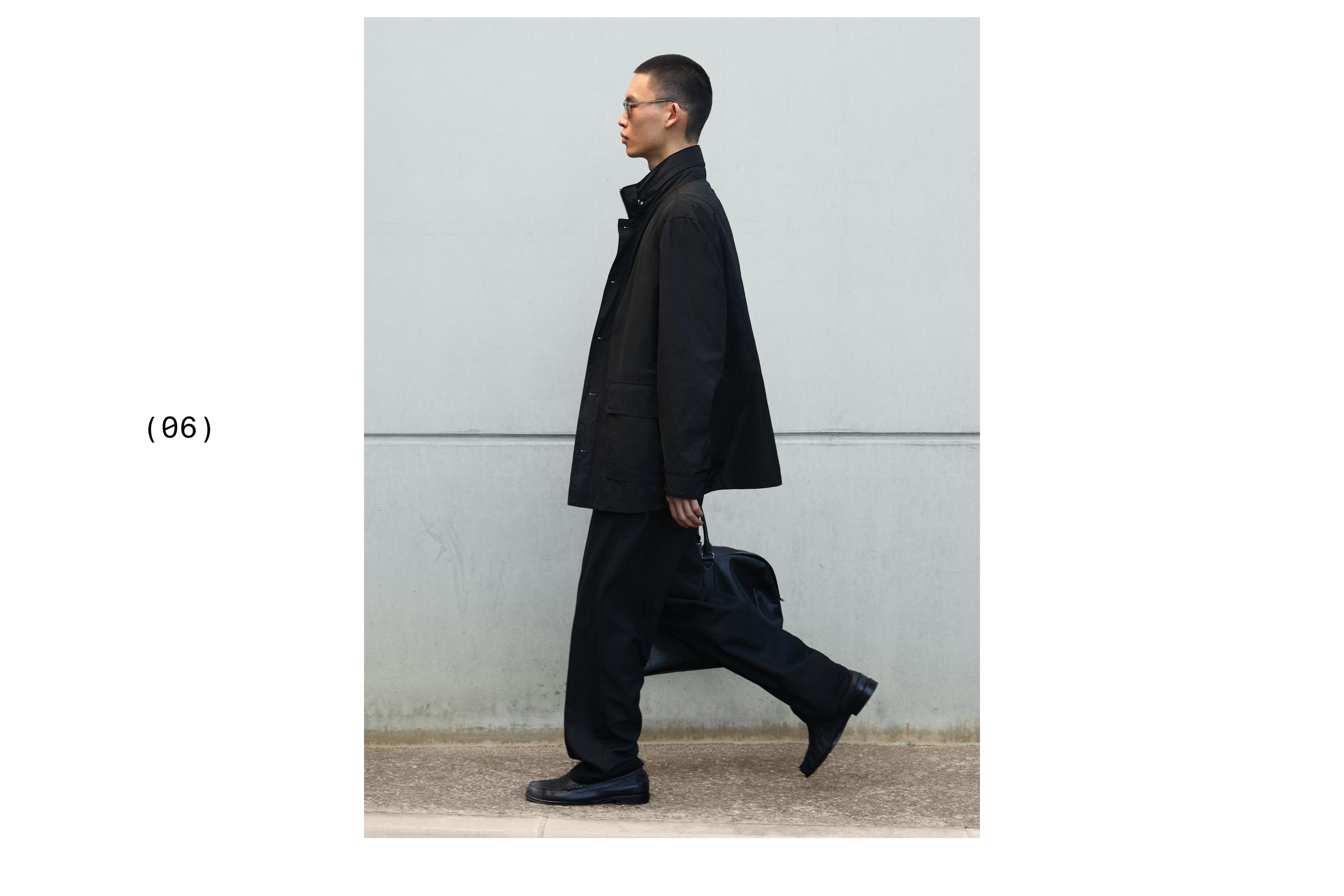 Hooded parka with fabric detail — BLACK