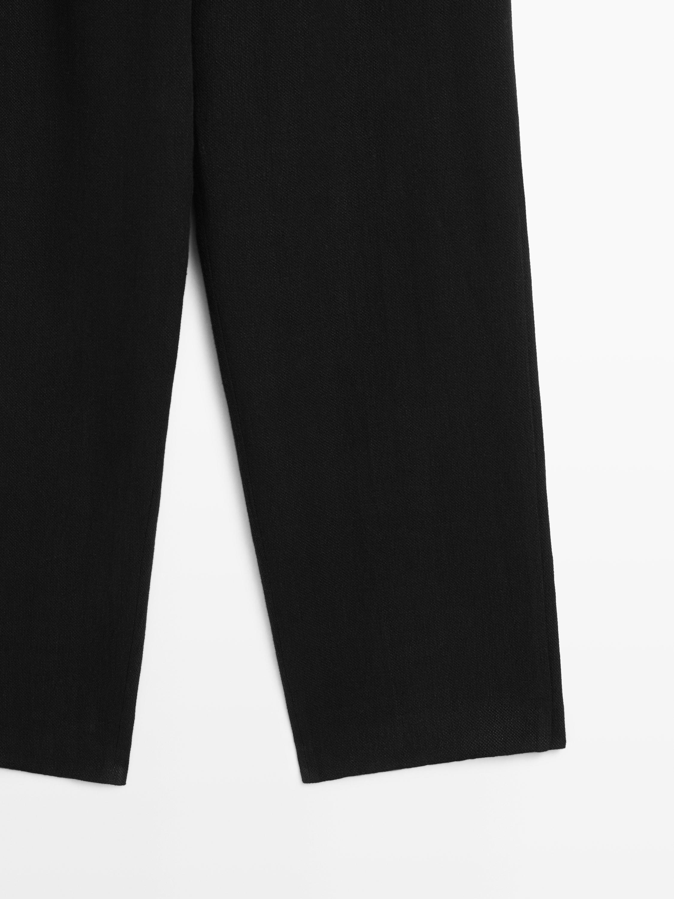 Flowing linen blend trousers with pocket details — BLACK