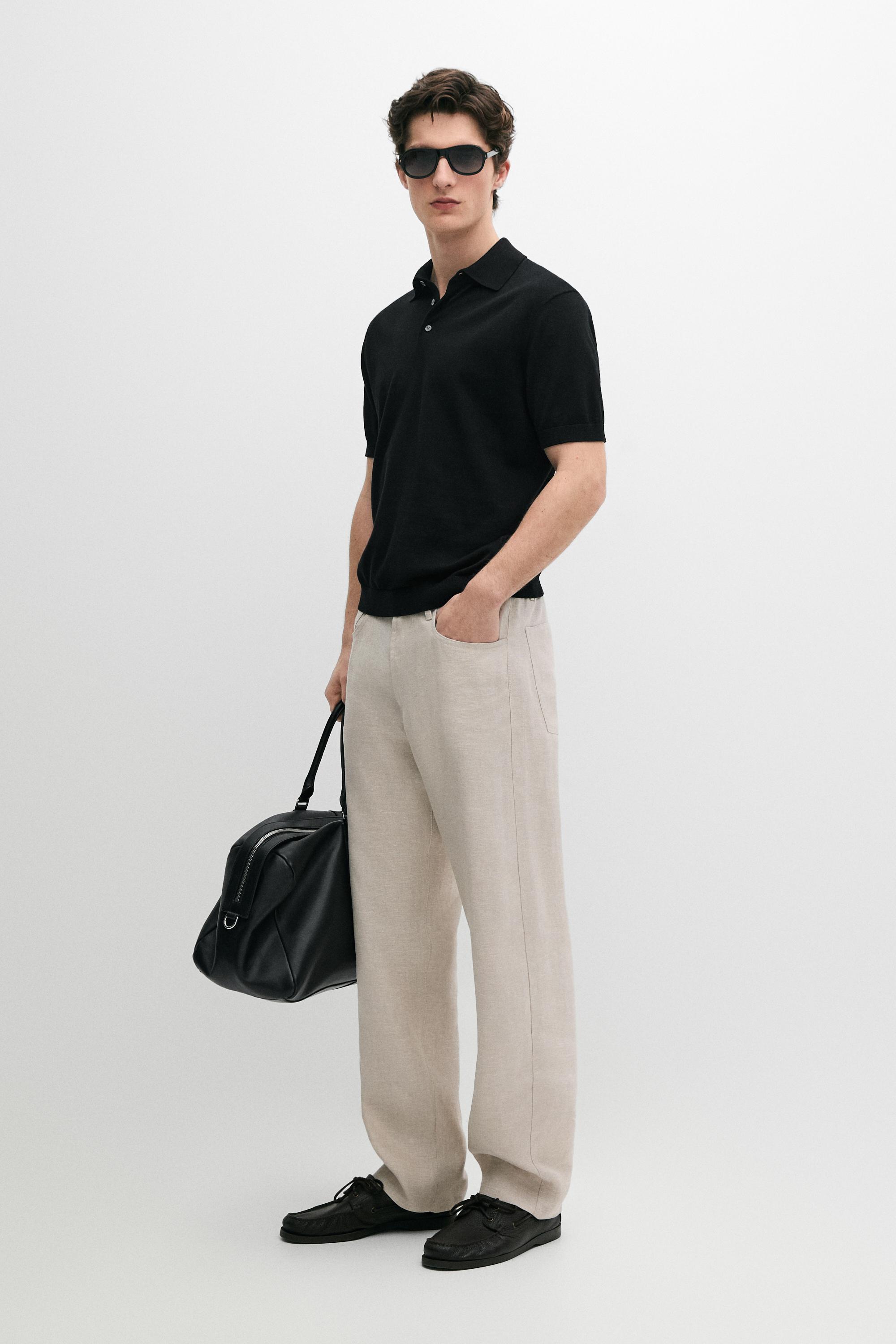 100% cotton knit polo shirt — BLACK