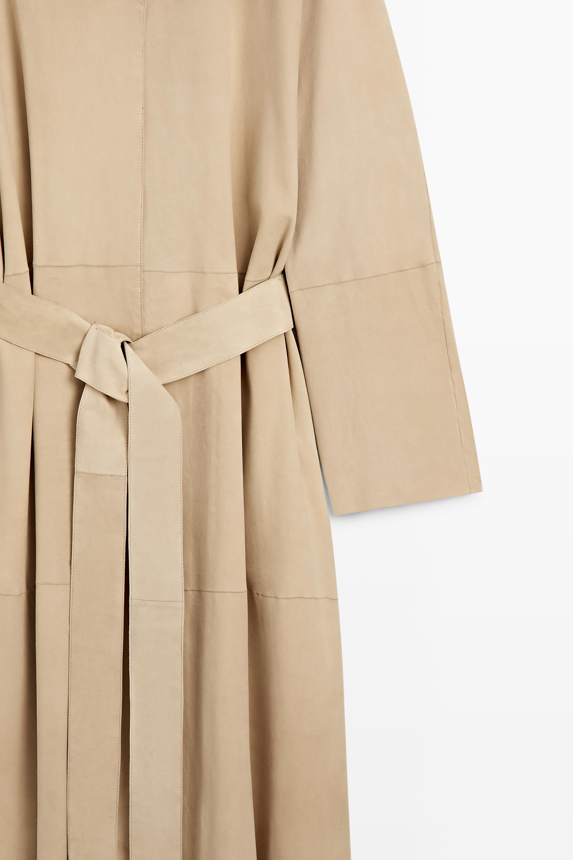 Long suede leather coat — Beige