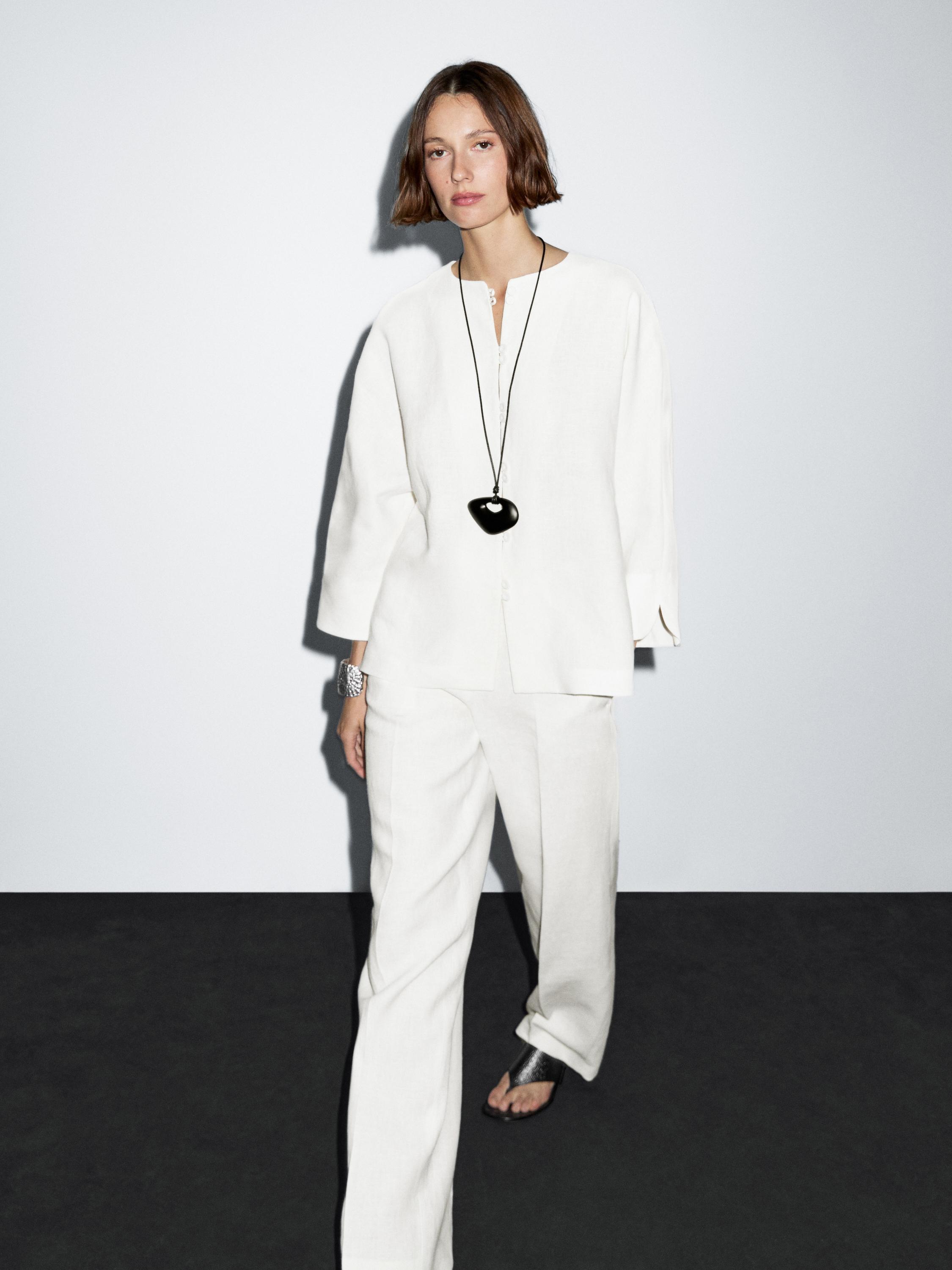 100% linen straight-fit suit trousers