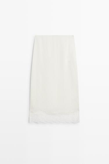 Flowing midi skirt with lace detail — WHITE 2