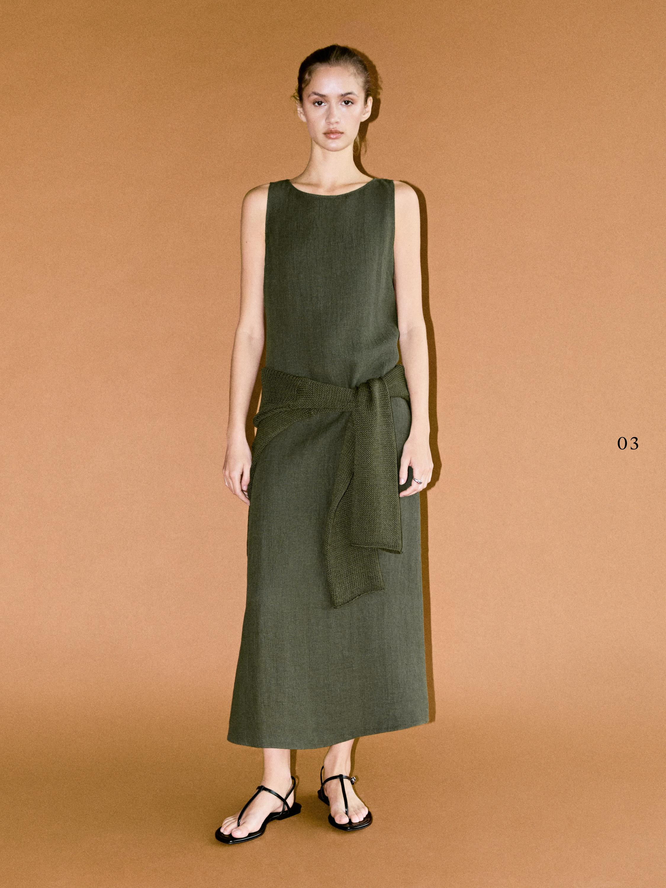 Long linen dress Green Dress | Massimo Dutti Long linen dress Green Dress | Massimo Dutti