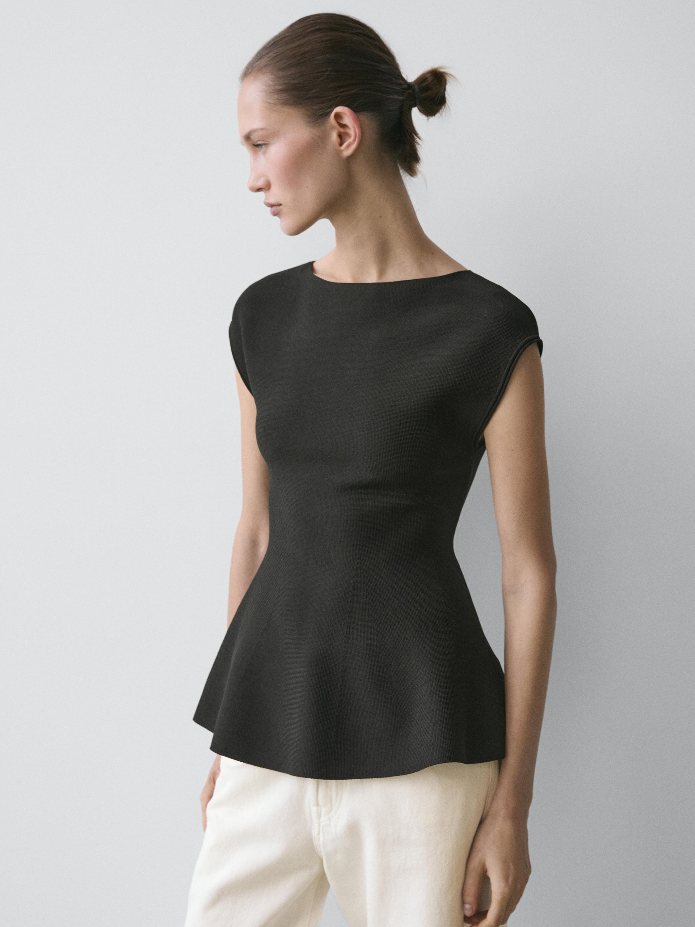 Knit top with crew neck — BLACK