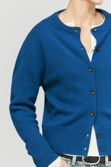100% Wool Short Knit Cardigan — BLUE 5