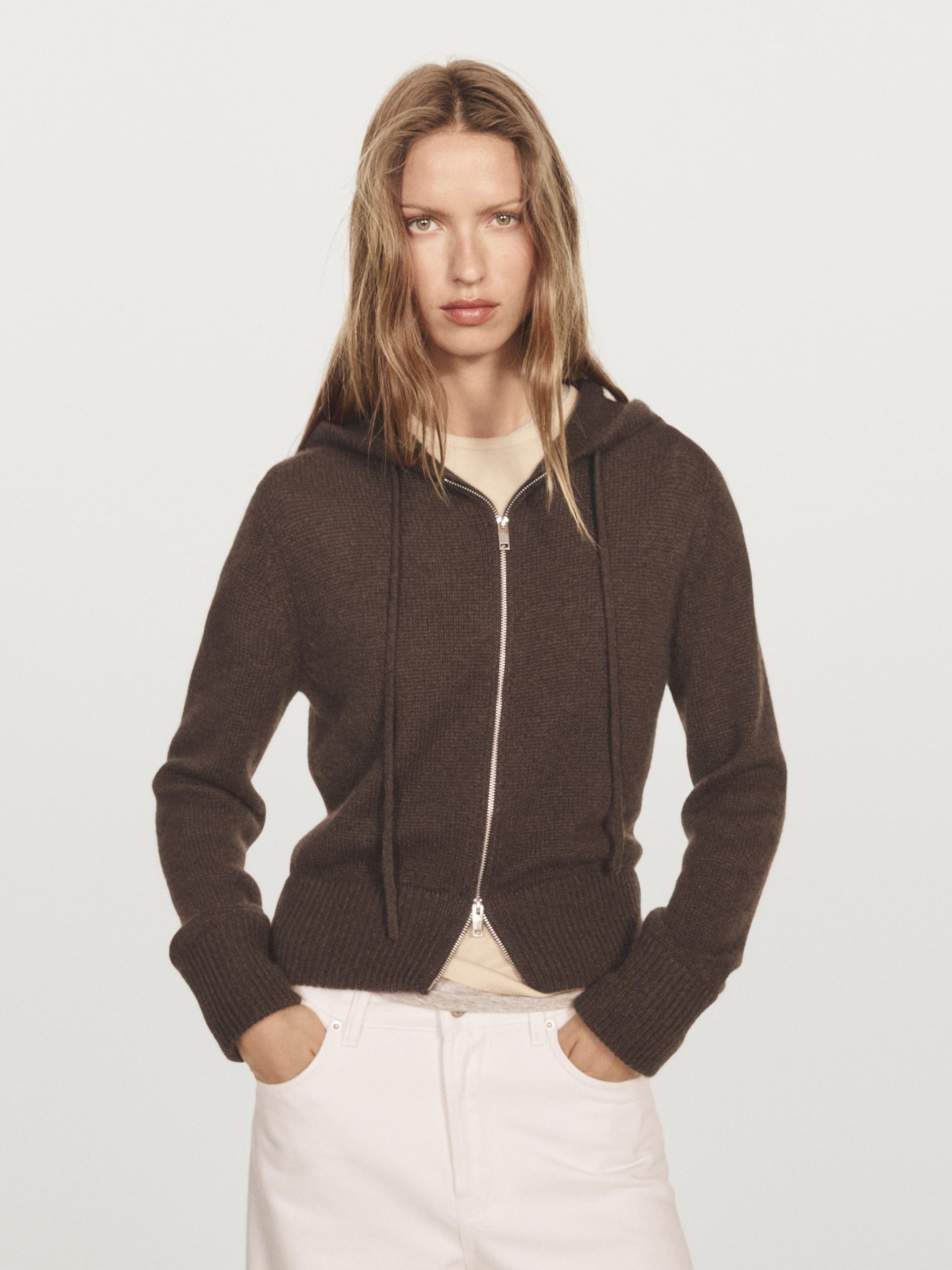 Veste À Capuche 100 % Cachemire - Marron - Xs - Massimo Dutti - Femme