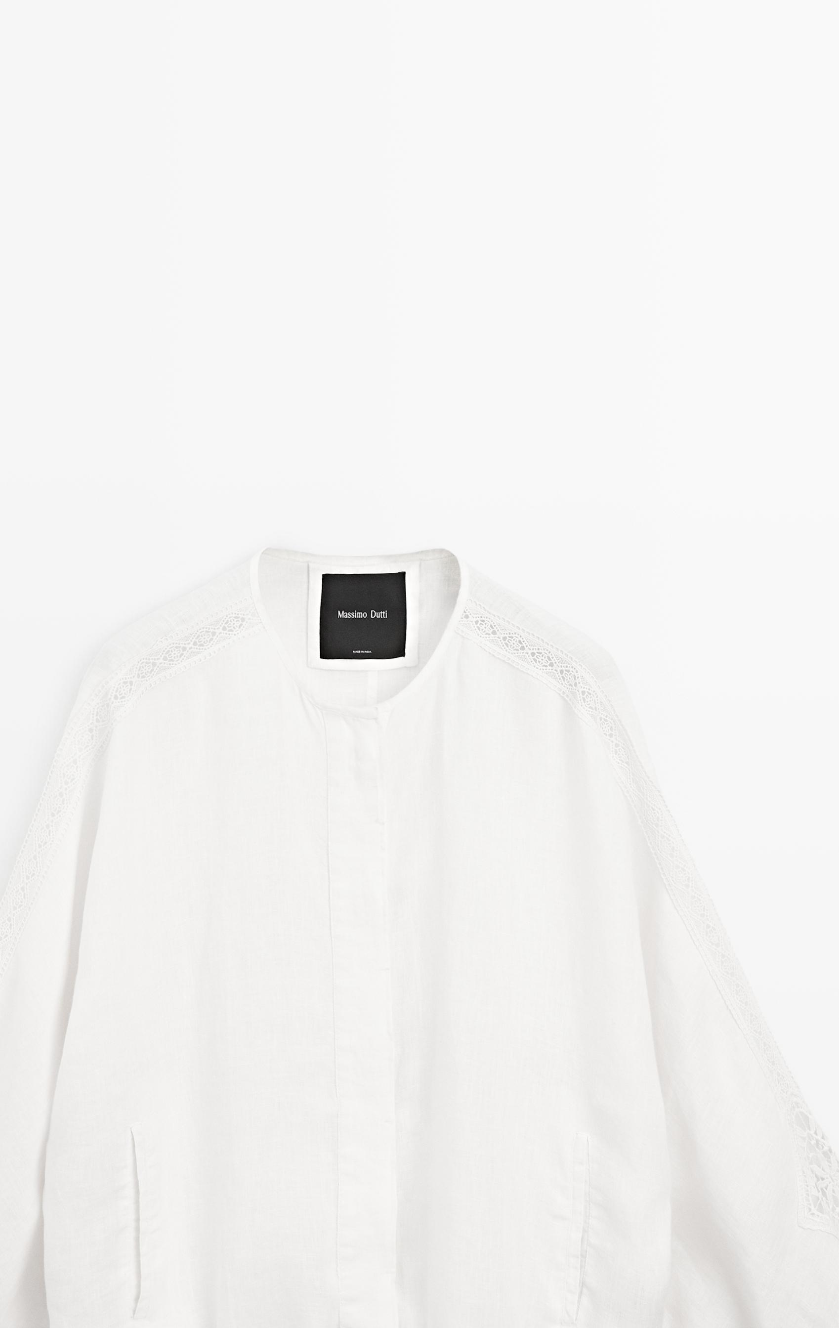 100% linen bomber jacket with embroidered detail — WHITE