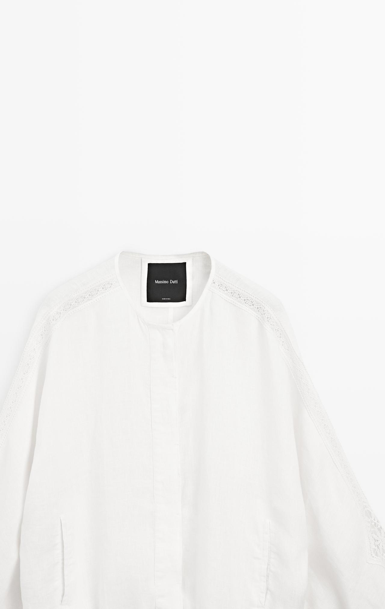100% linen bomber jacket with embroidered detail — WHITE