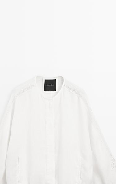 100% linen bomber jacket with embroidered detail — WHITE 4