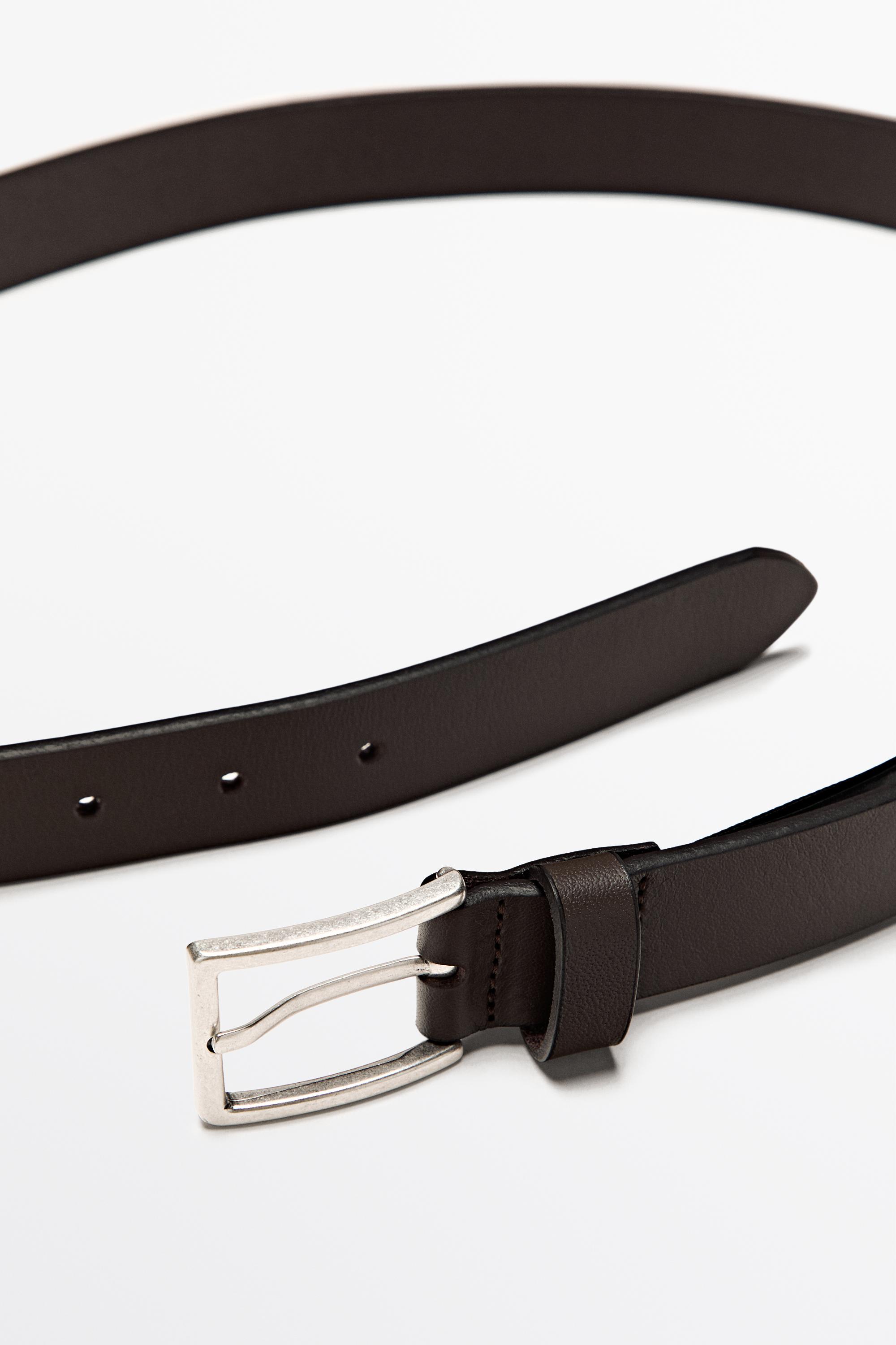 Nappa leather belt with rectangular buckle — BROWN
