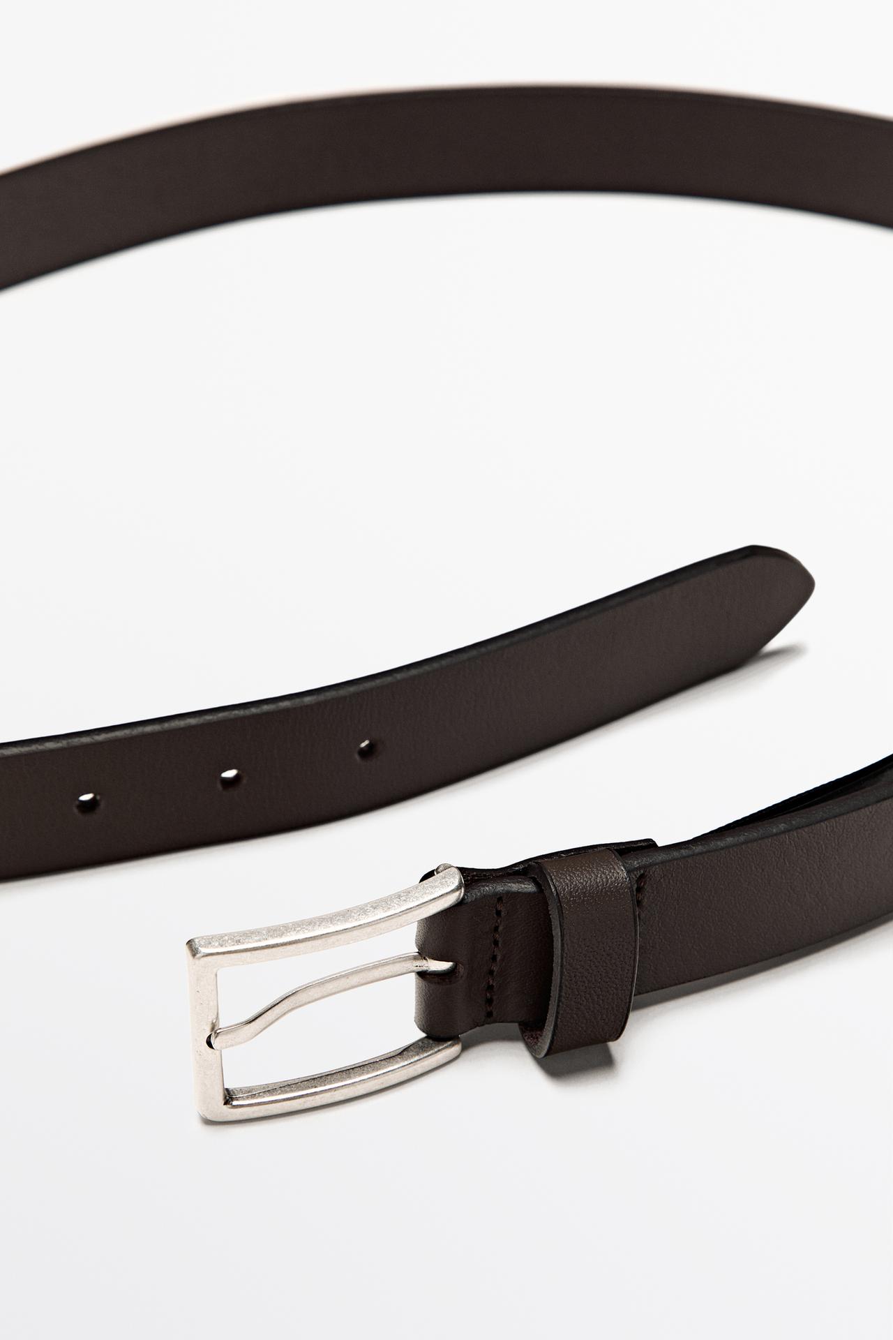 Nappa leather belt with rectangular buckle — BROWN