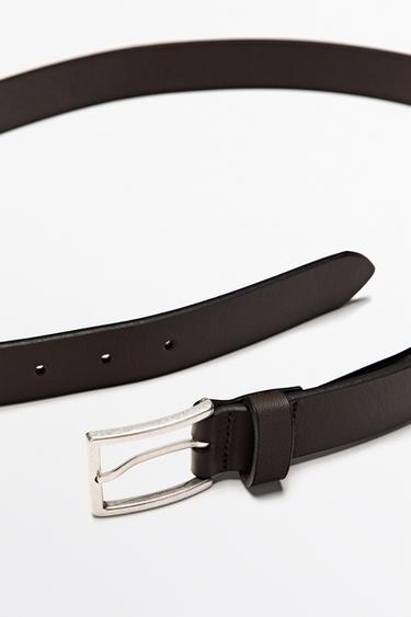 Nappa leather belt with rectangular buckle — BROWN 3