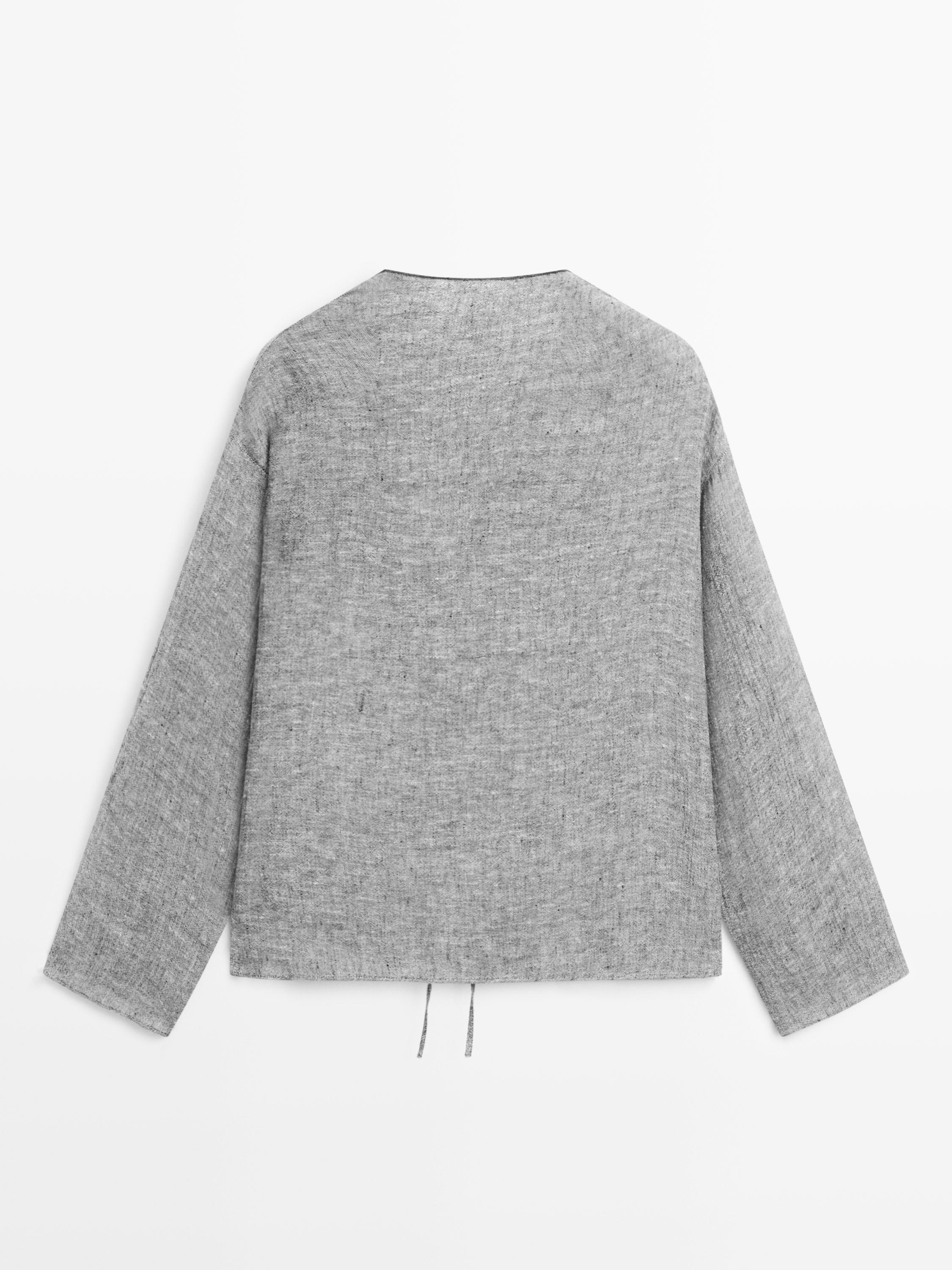 Linen blend blouse with tie details — 0-881