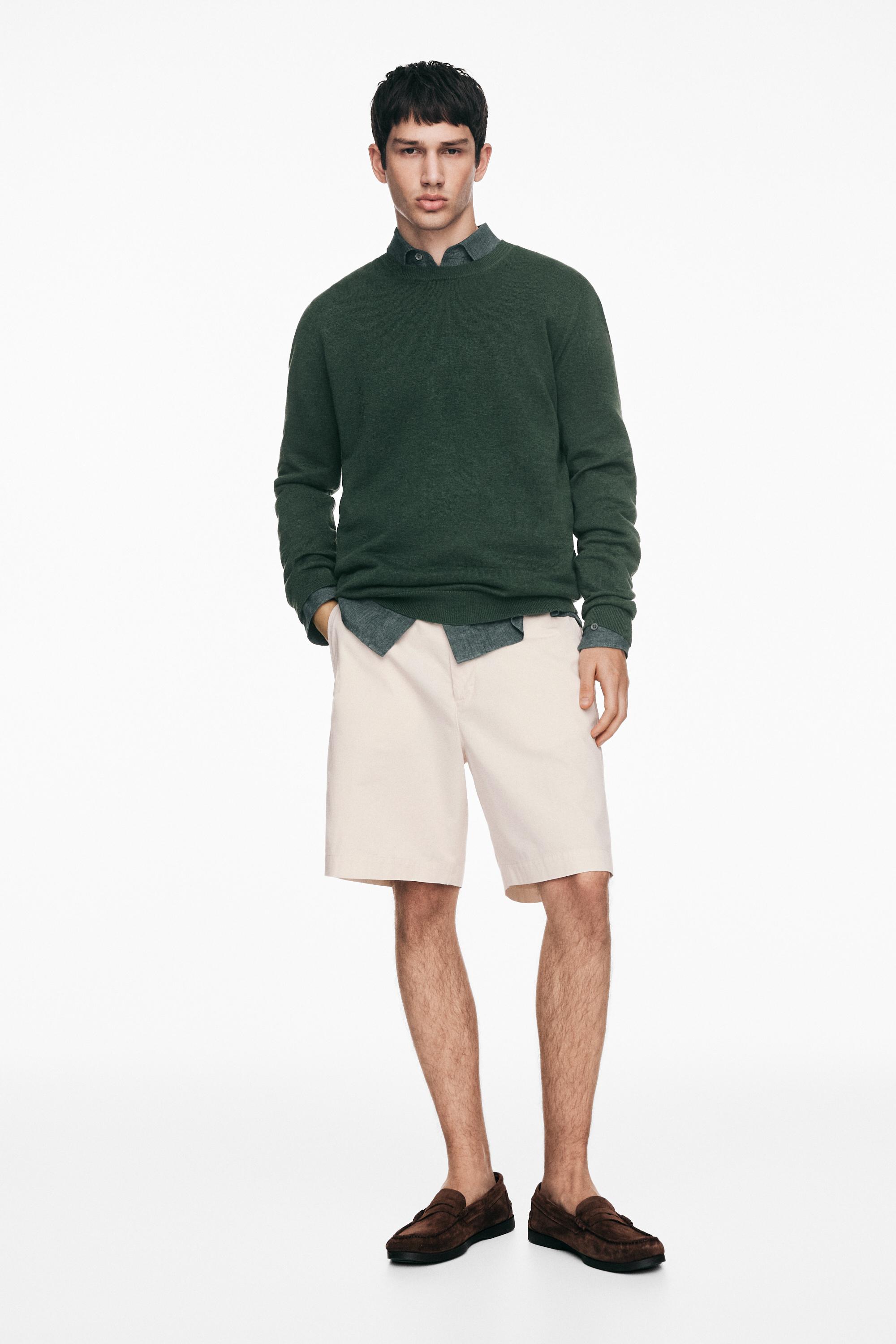 Cotton Bermuda shorts with waist detail — SAND
